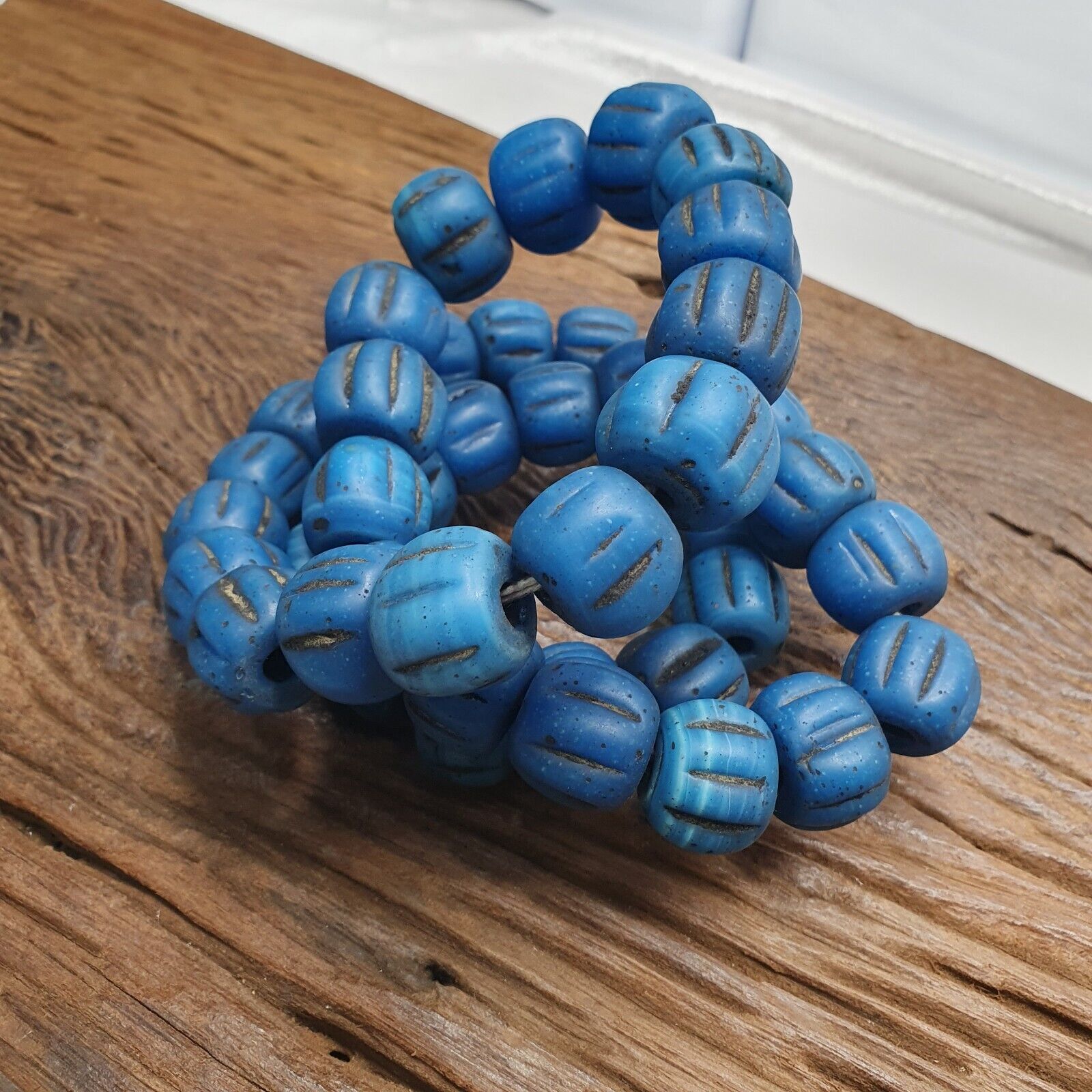 Turquoise Blue Padre Glass African Trade Beads 18-24mm Hug Size 43 Beads