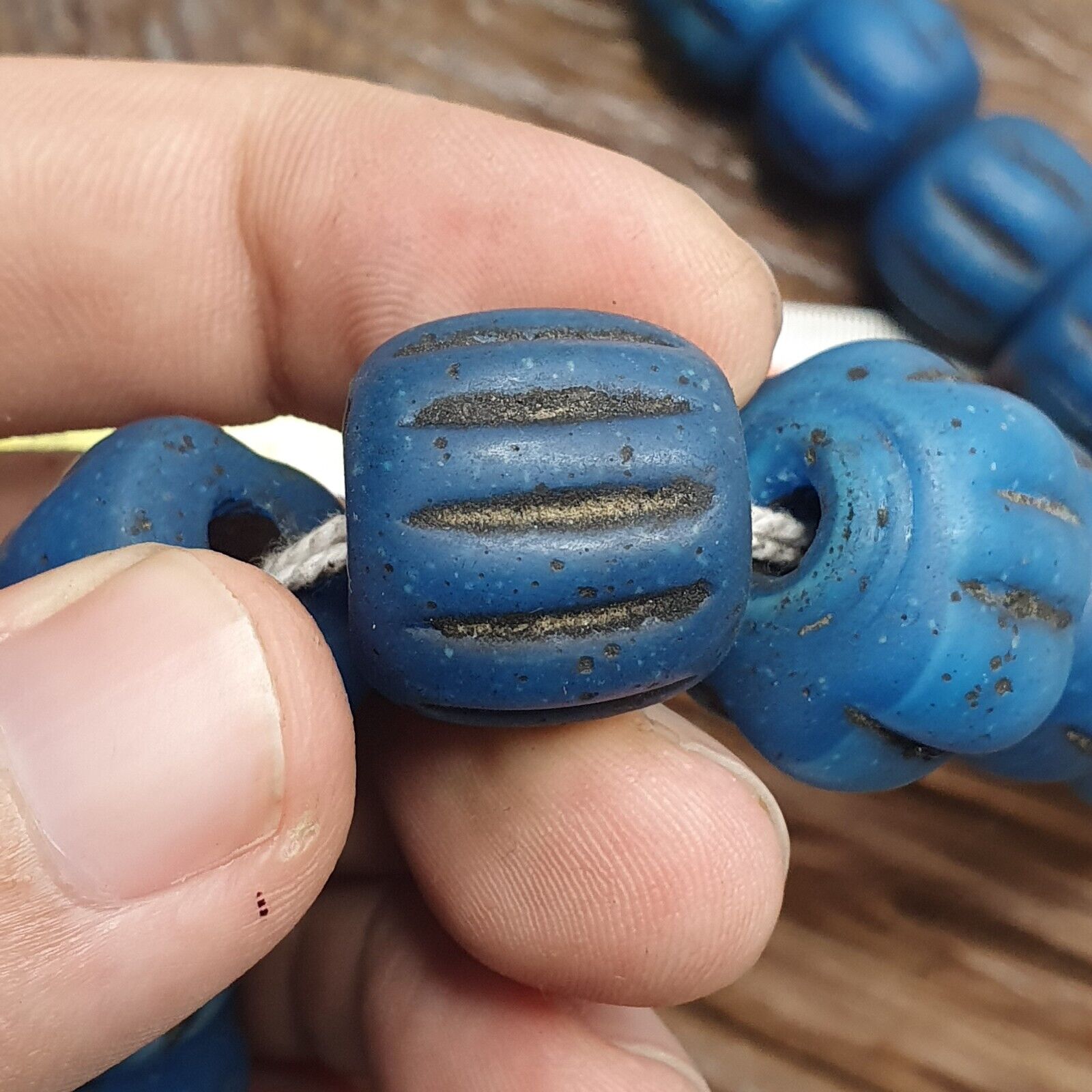 Turquoise Blue Padre Glass African Trade Beads 18-24mm Hug Size 43 Beads