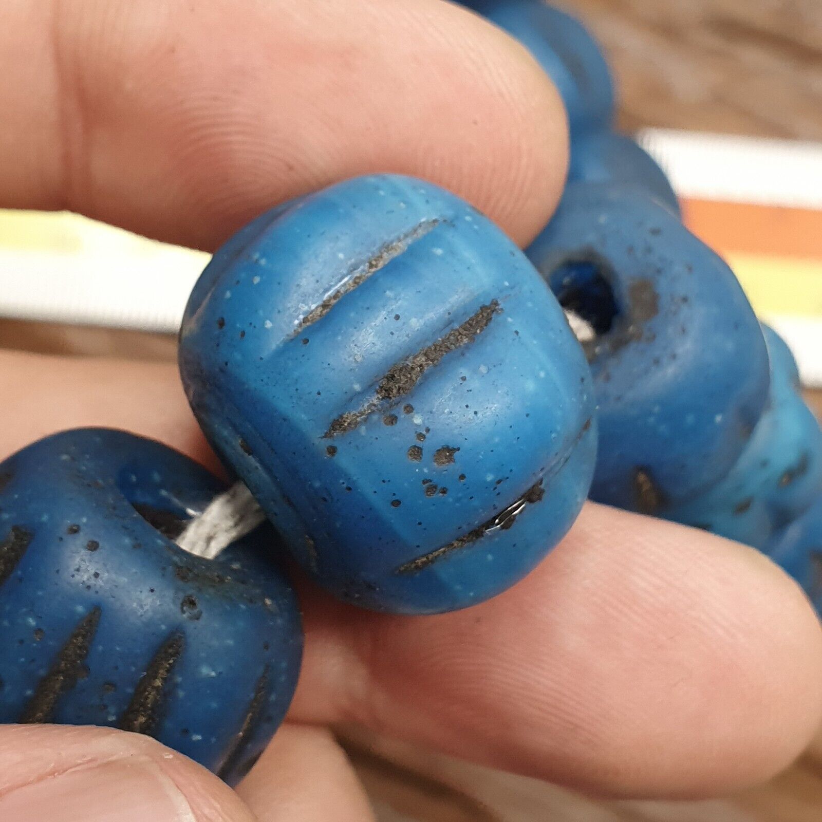 Turquoise Blue Padre Glass African Trade Beads 18-24mm Hug Size 43 Beads