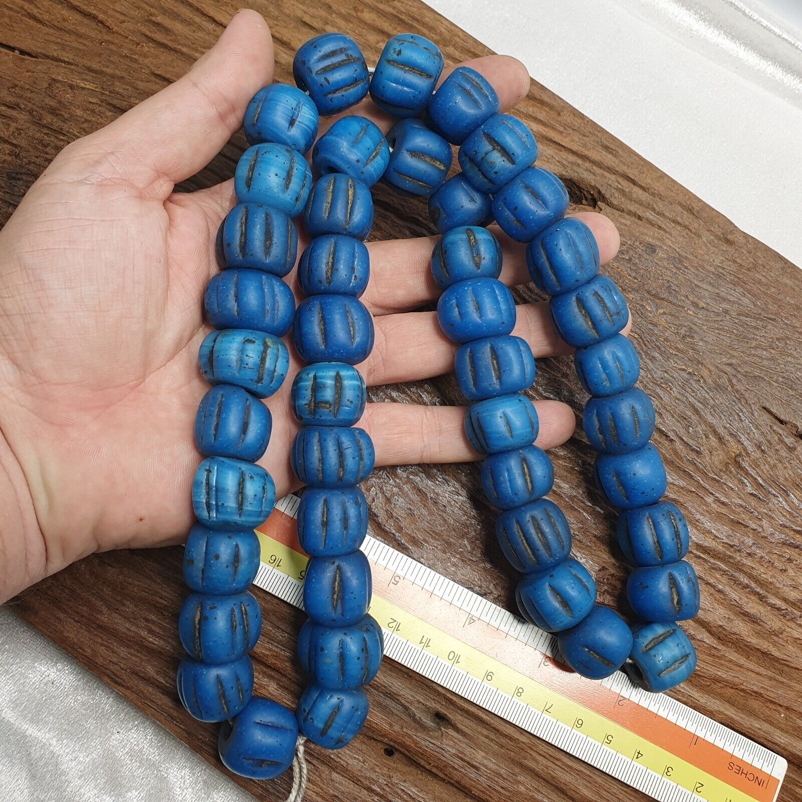 Turquoise Blue Padre Glass African Trade Beads 18-24mm Hug Size 43 Beads