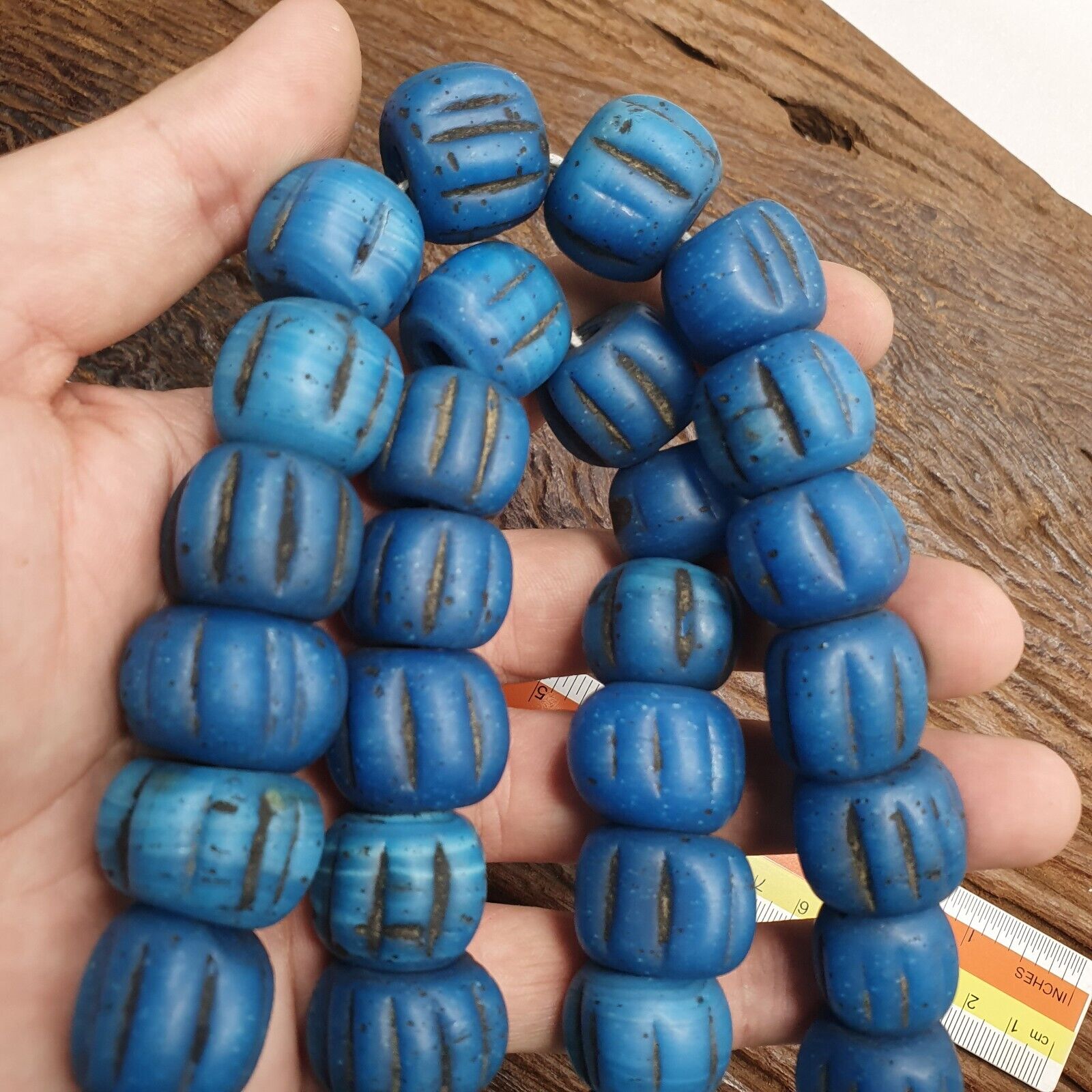 Turquoise Blue Padre Glass African Trade Beads 18-24mm Hug Size 43 Beads