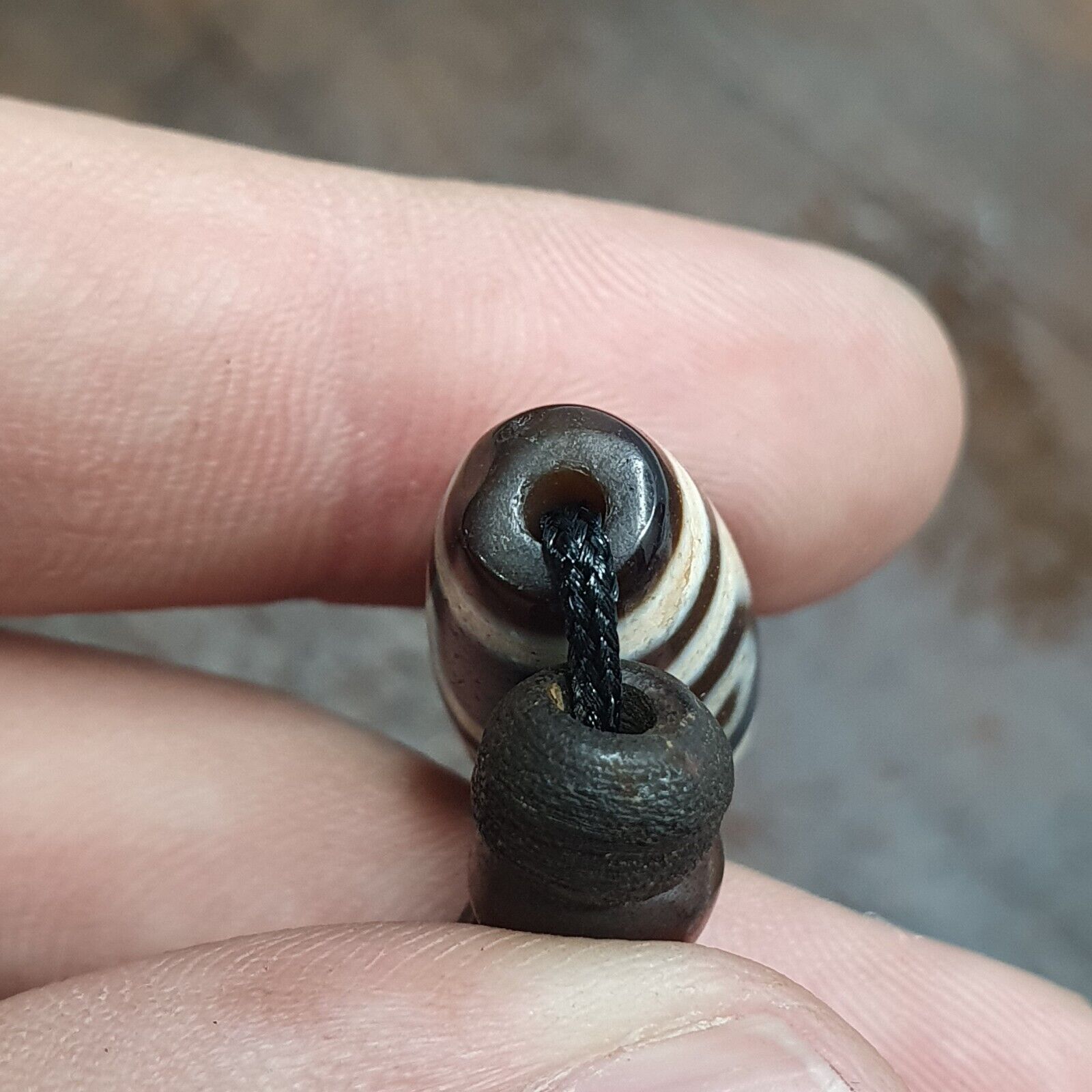 7 eyes Tibetan old Agate amulet with carving Yak Bone Beads Necklace