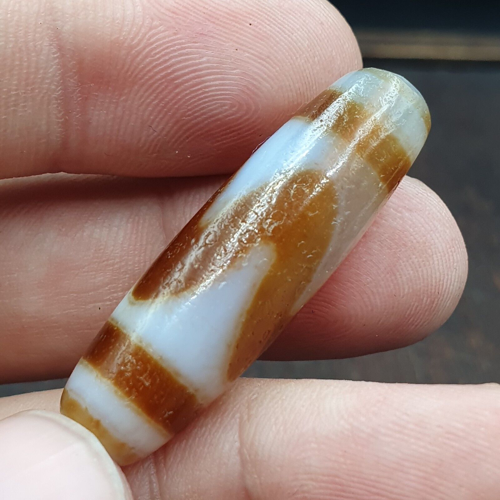 Soft Skin Tibetan bead old agate Tiger teeth dzi pure amulet tibet eyes