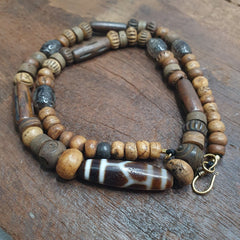 TIBETAN ANTIQUE Carving Beads MALA ROSARY Amulet
