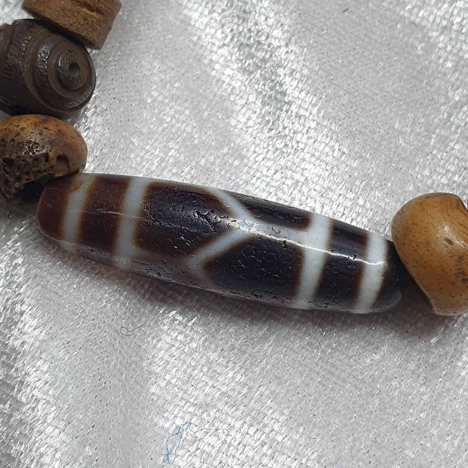 TIBETAN ANTIQUE Carving Beads MALA ROSARY Amulet