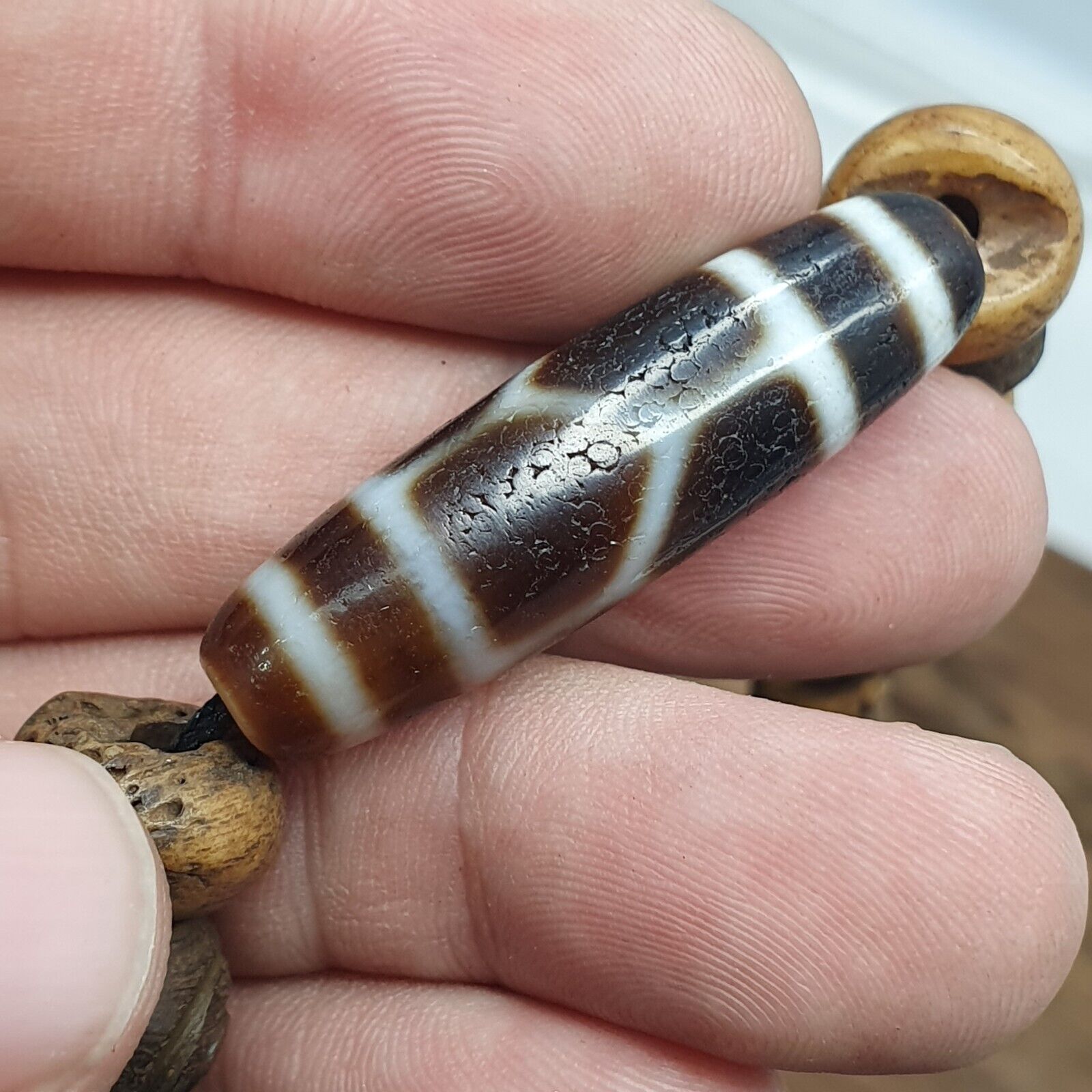 TIBETAN ANTIQUE Carving Beads MALA ROSARY Amulet