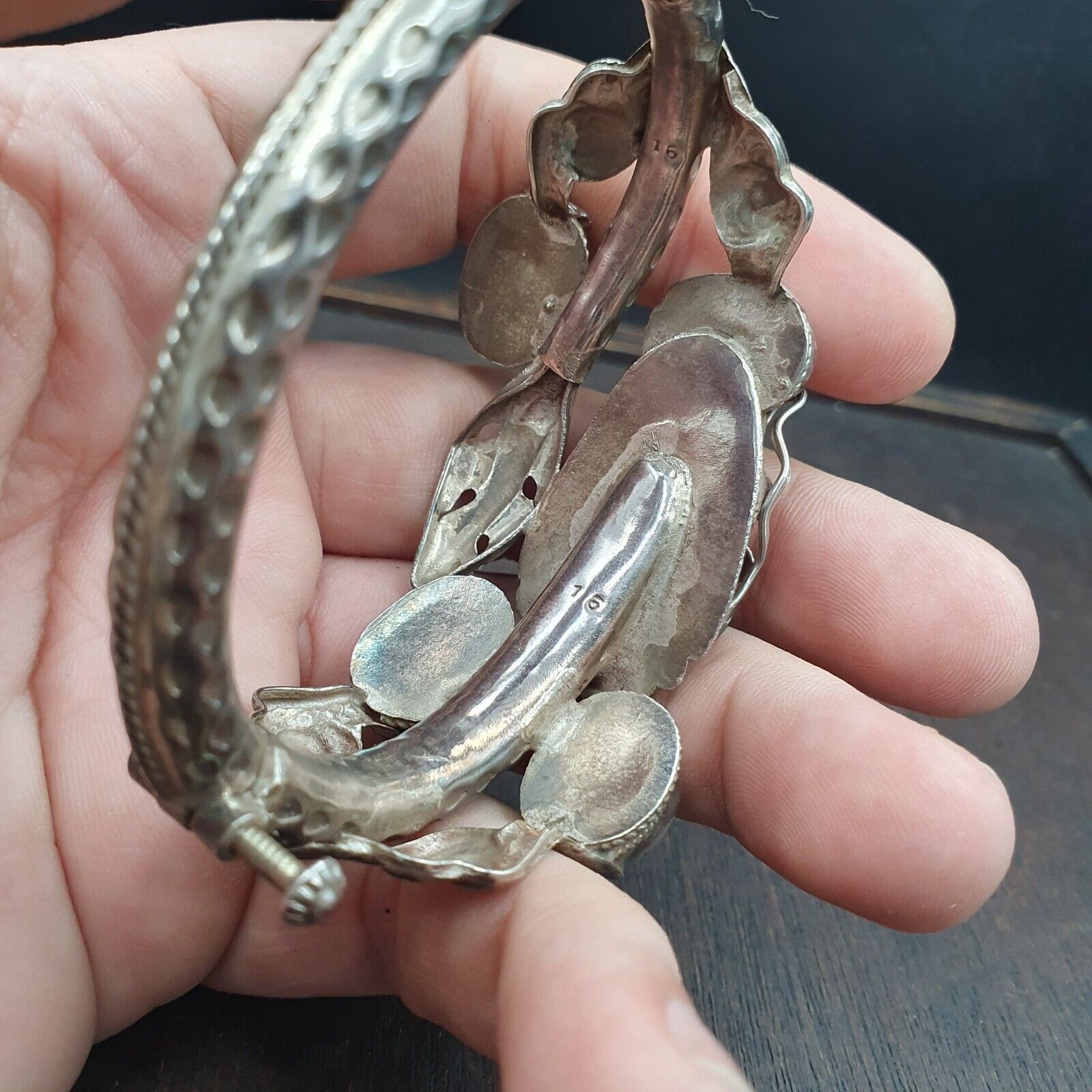 BIG MEN'S VINTAGE Natural Turquoise 925 Sterling Silver Dragon Engraved Bangle