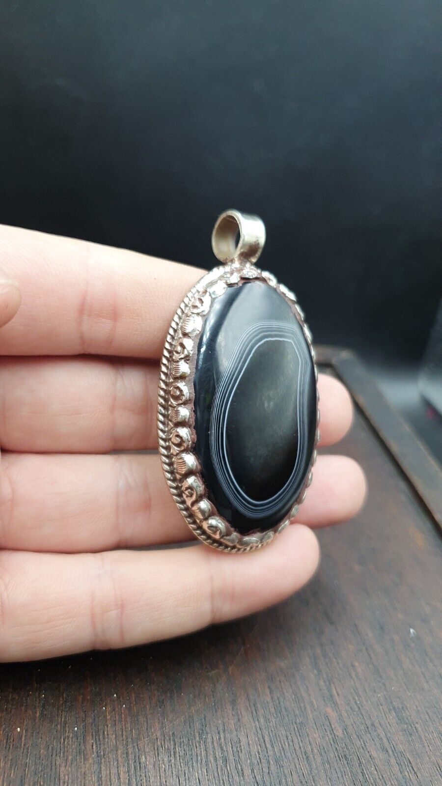 Tibetan Vintage Natural Black and White Agate Pendant