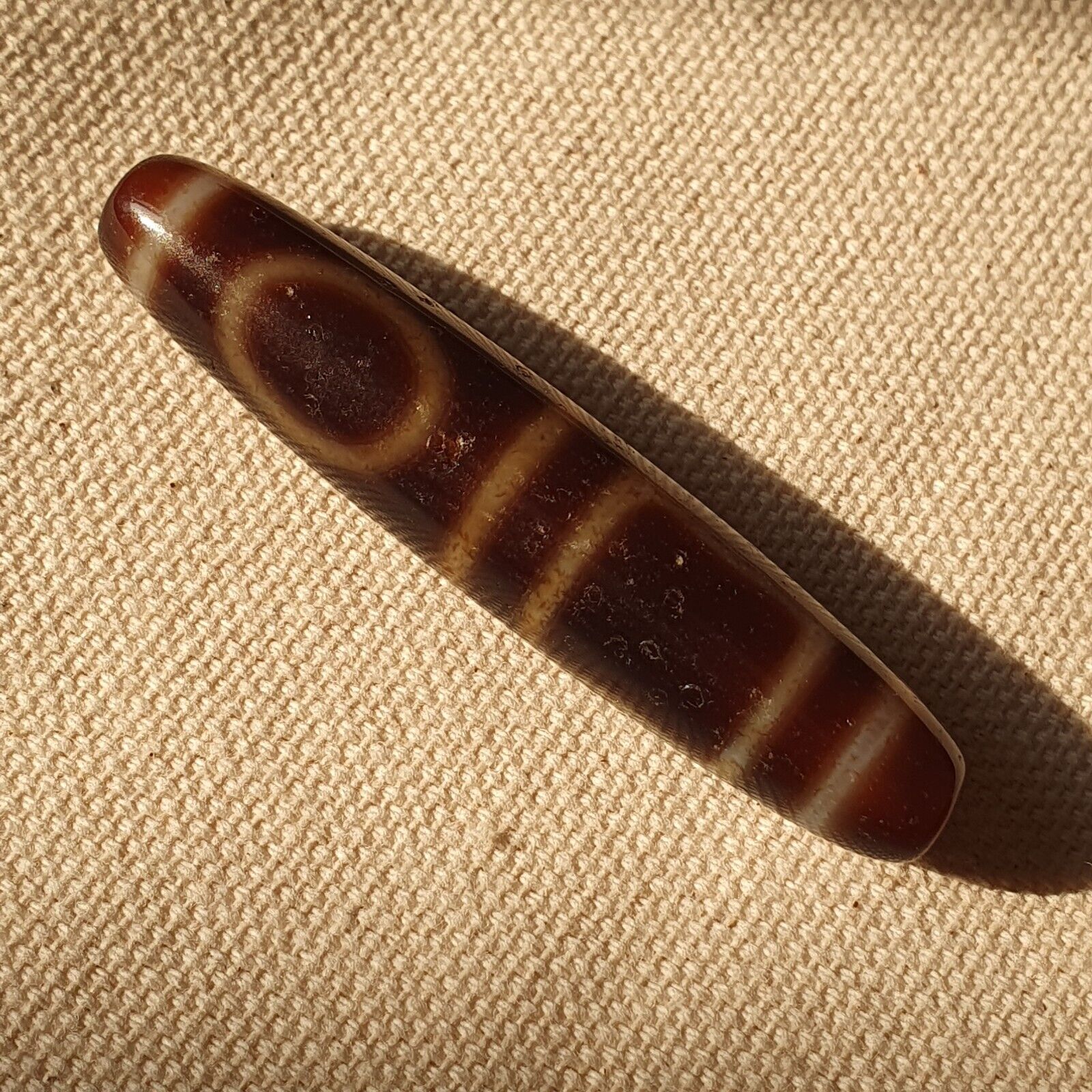 A Tibetan Heaven and Earth Dzi Bead/Amulet-With Cinnabar/Blood Spots Amulet
