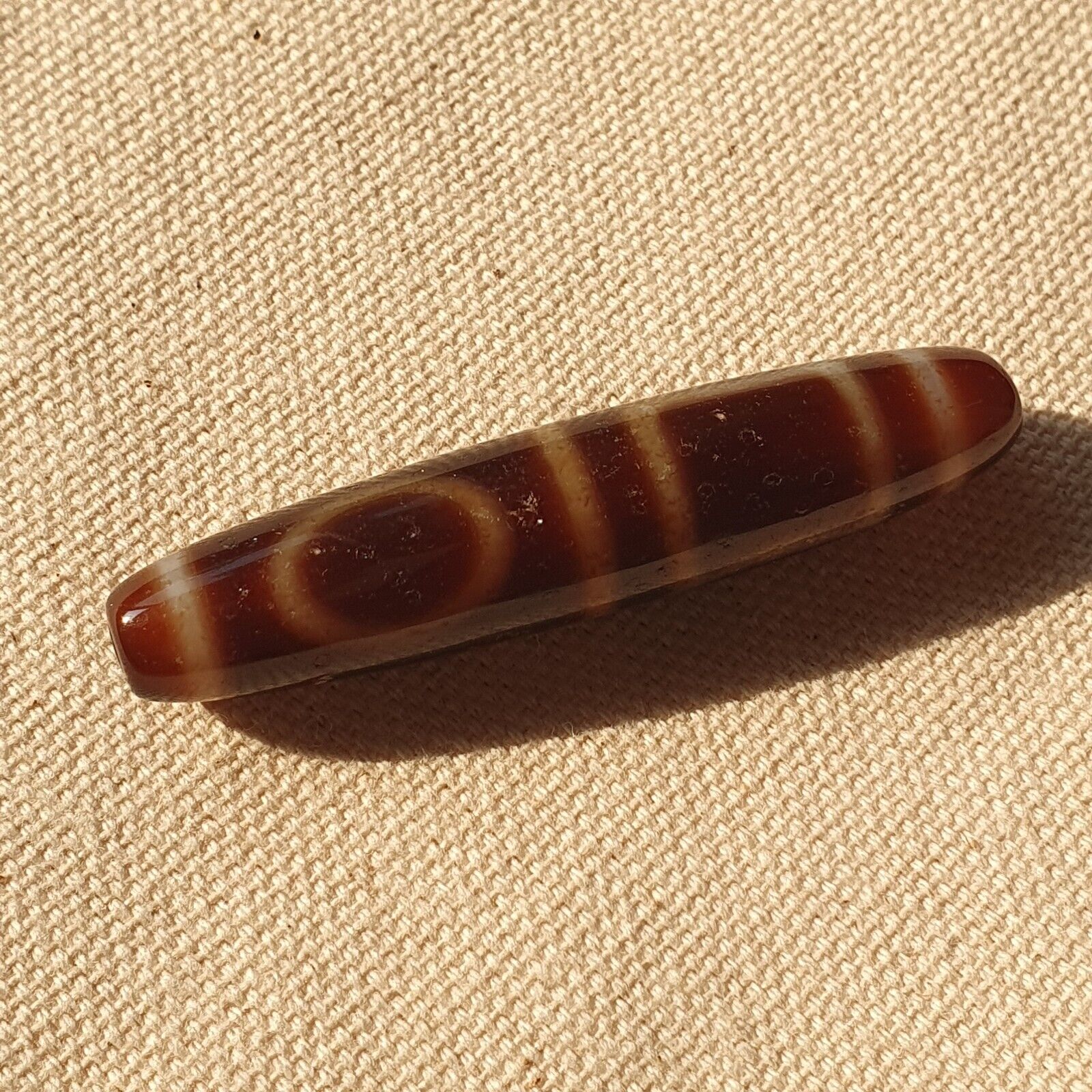 A Tibetan Heaven and Earth Dzi Bead/Amulet-With Cinnabar/Blood Spots Amulet