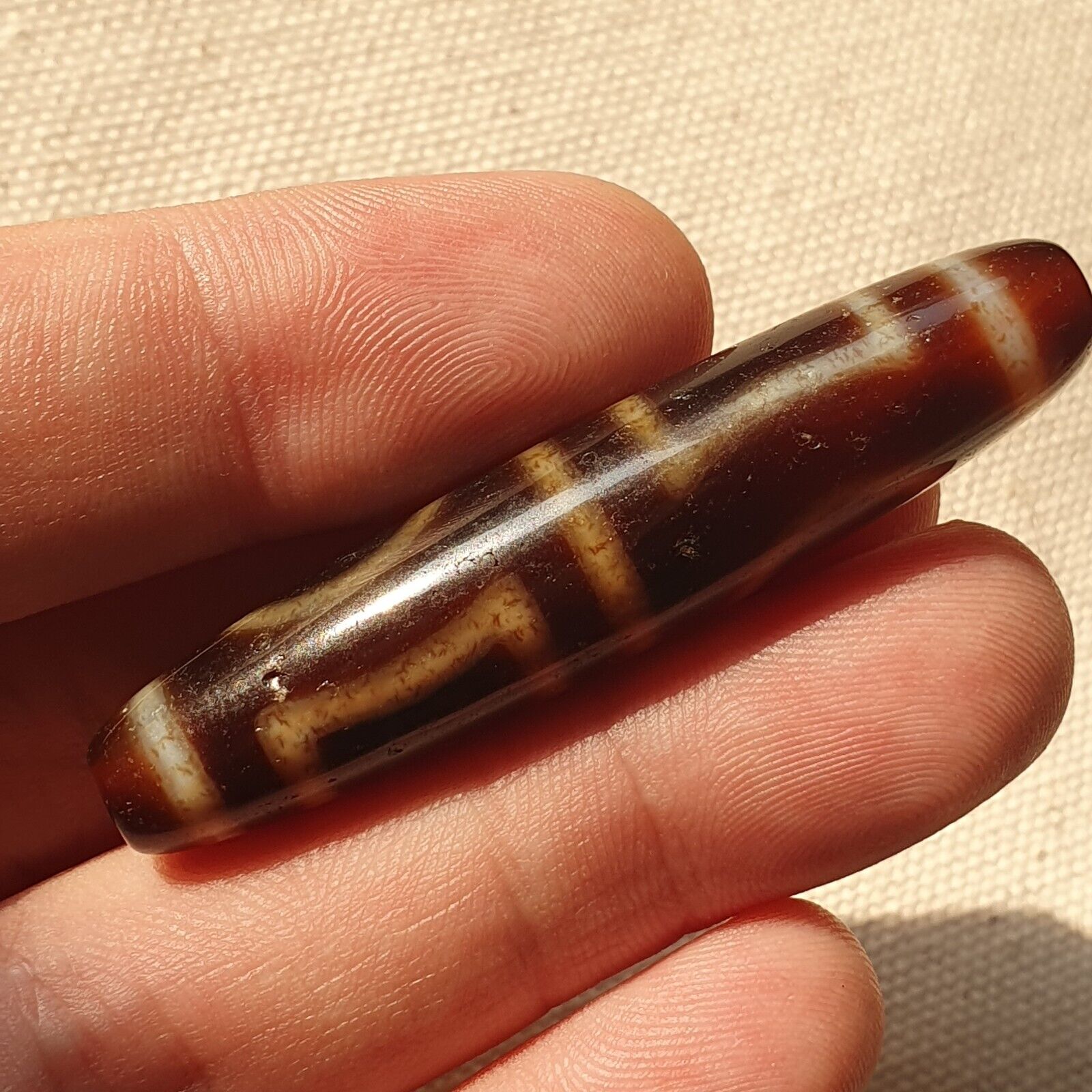 A Tibetan Heaven and Earth Dzi Bead/Amulet-With Cinnabar/Blood Spots Amulet
