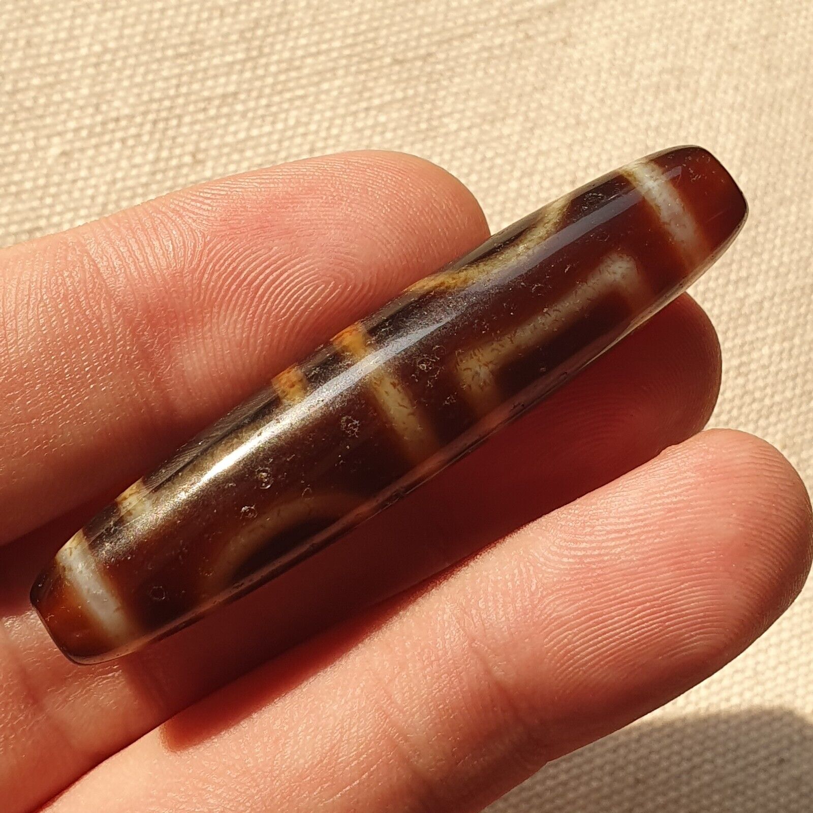 A Tibetan Heaven and Earth Dzi Bead/Amulet-With Cinnabar/Blood Spots Amulet