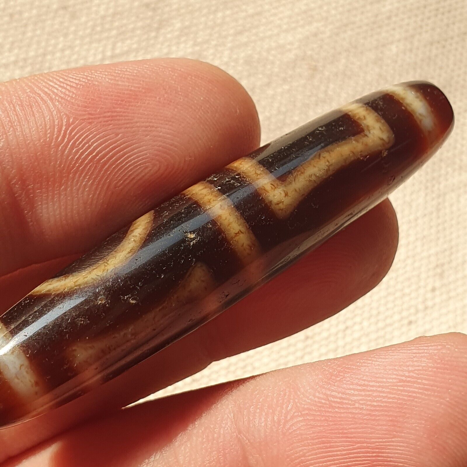 A Tibetan Heaven and Earth Dzi Bead/Amulet-With Cinnabar/Blood Spots Amulet