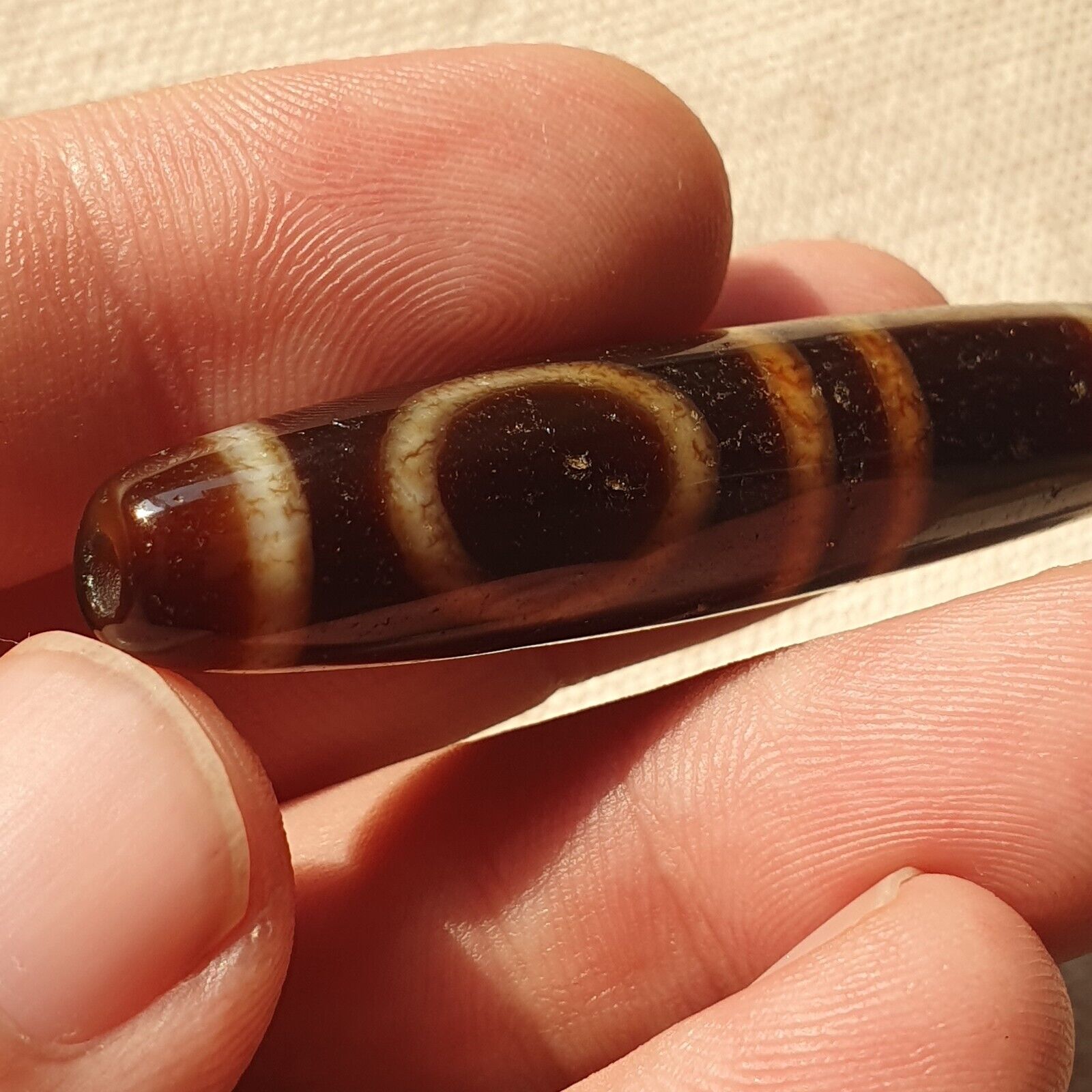 A Tibetan Heaven and Earth Dzi Bead/Amulet-With Cinnabar/Blood Spots Amulet