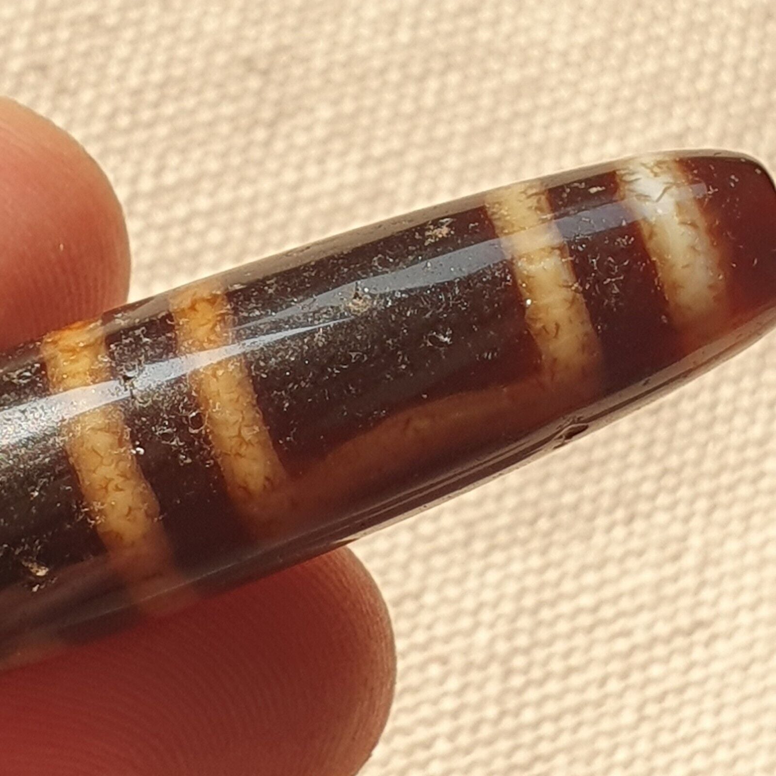 A Tibetan Heaven and Earth Dzi Bead/Amulet-With Cinnabar/Blood Spots Amulet