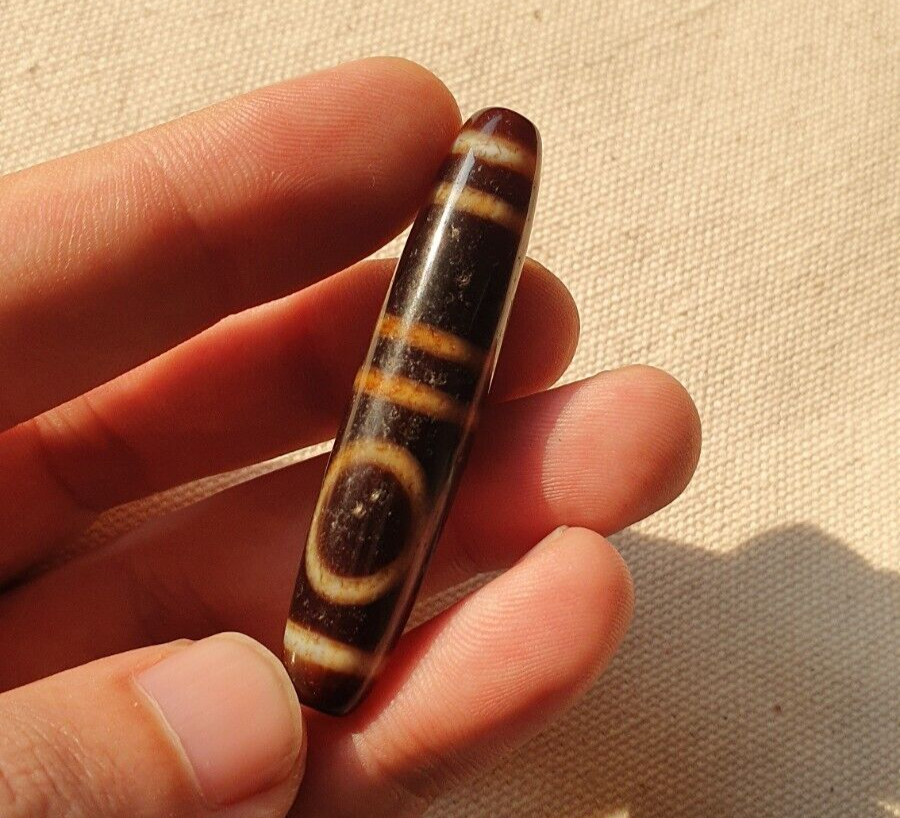 A Tibetan Heaven and Earth Dzi Bead/Amulet-With Cinnabar/Blood Spots Amulet
