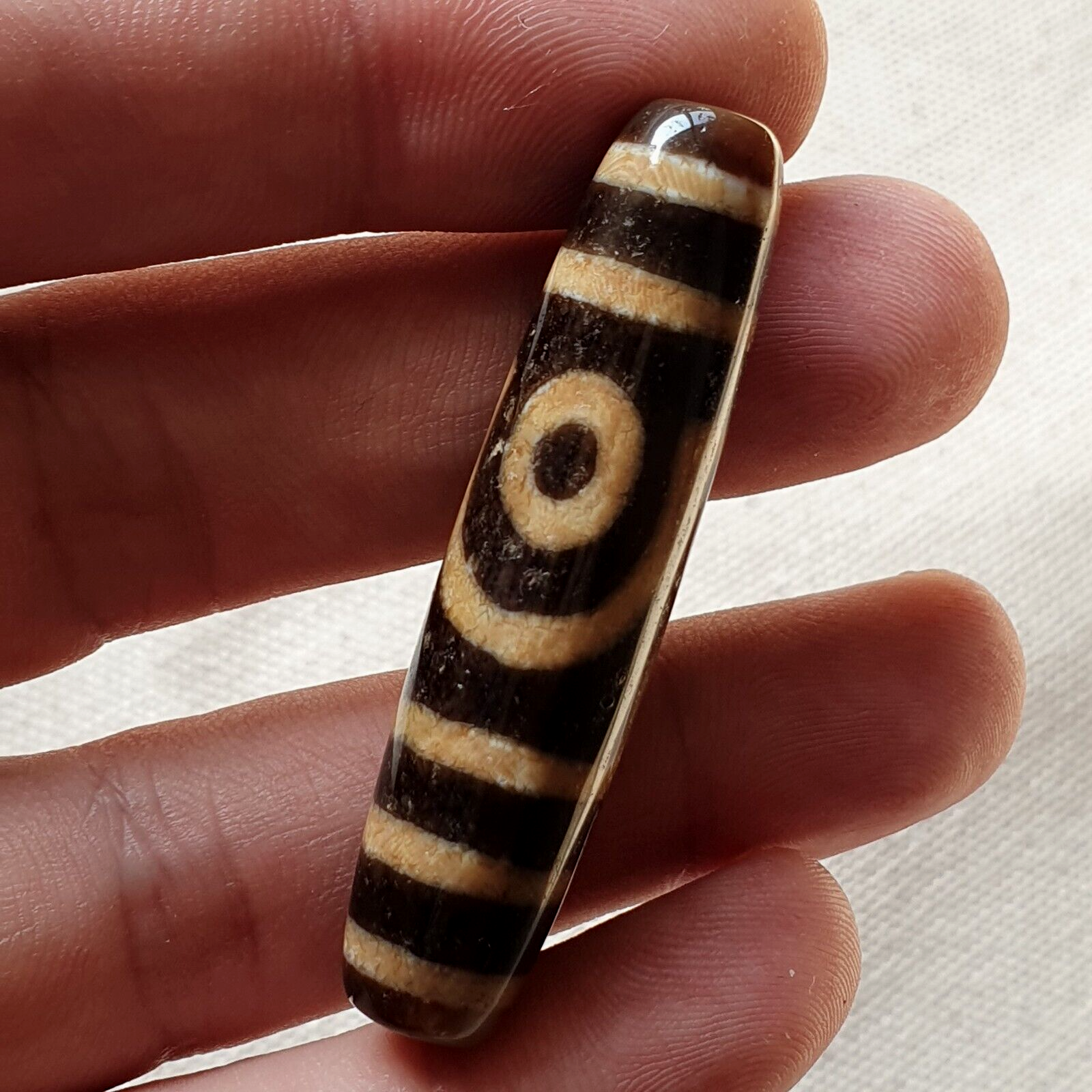 Original Tibetan Two Eyes Dzi Bead,  Pure Cinnamon eyes Agate