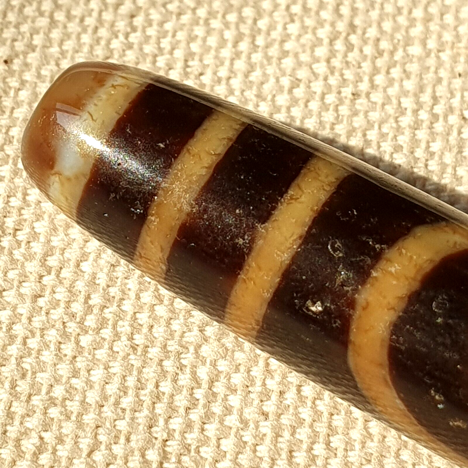 Original Tibetan Two Eyes Dzi Bead,  Pure Cinnamon eyes Agate