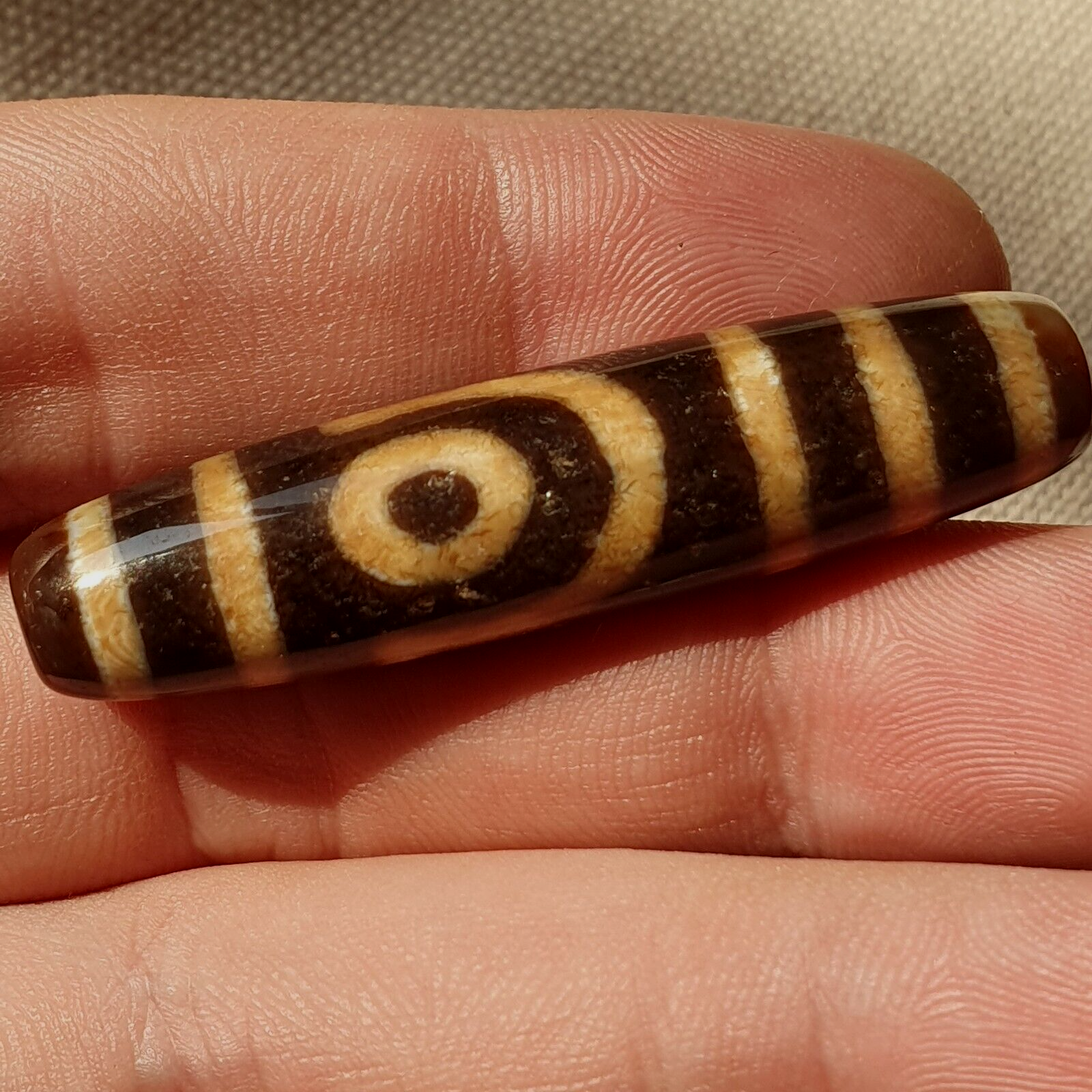 Original Tibetan Two Eyes Dzi Bead,  Pure Cinnamon eyes Agate