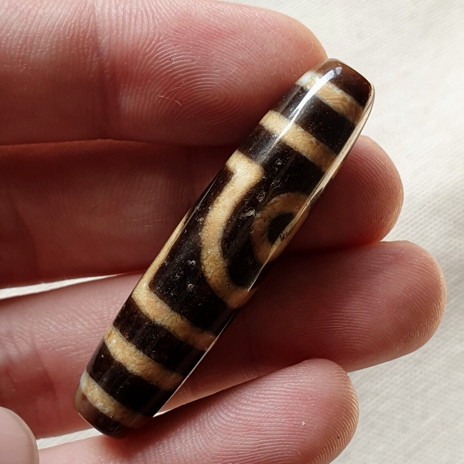 Original Tibetan Two Eyes Dzi Bead,  Pure Cinnamon eyes Agate