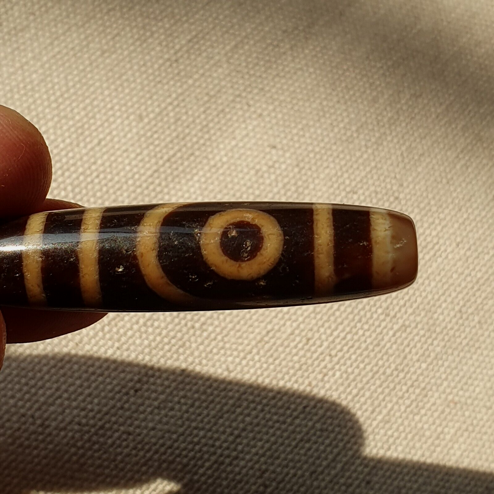 Original Tibetan Two Eyes Dzi Bead,  Pure Cinnamon eyes Agate