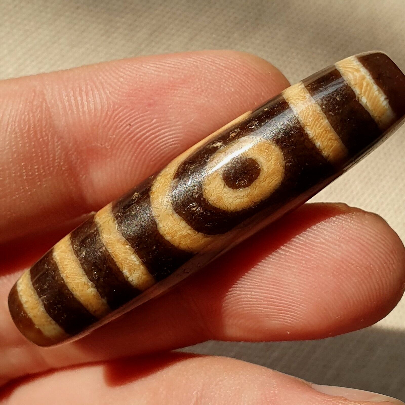 Original Tibetan Two Eyes Dzi Bead,  Pure Cinnamon eyes Agate