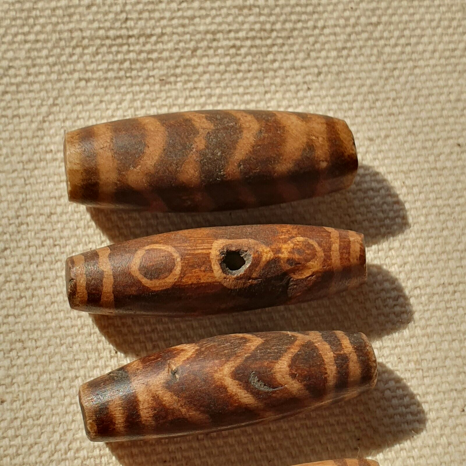 Lot 6 Asian Burmese Antique Pumtek petrified Wood Stone beads