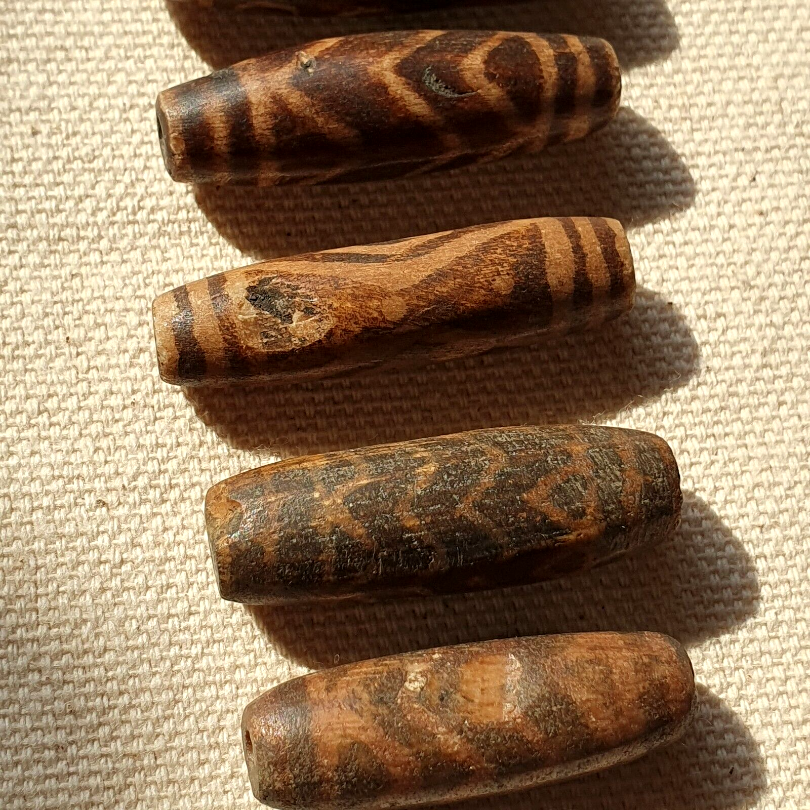 Lot 6 Asian Burmese Antique Pumtek petrified Wood Stone beads