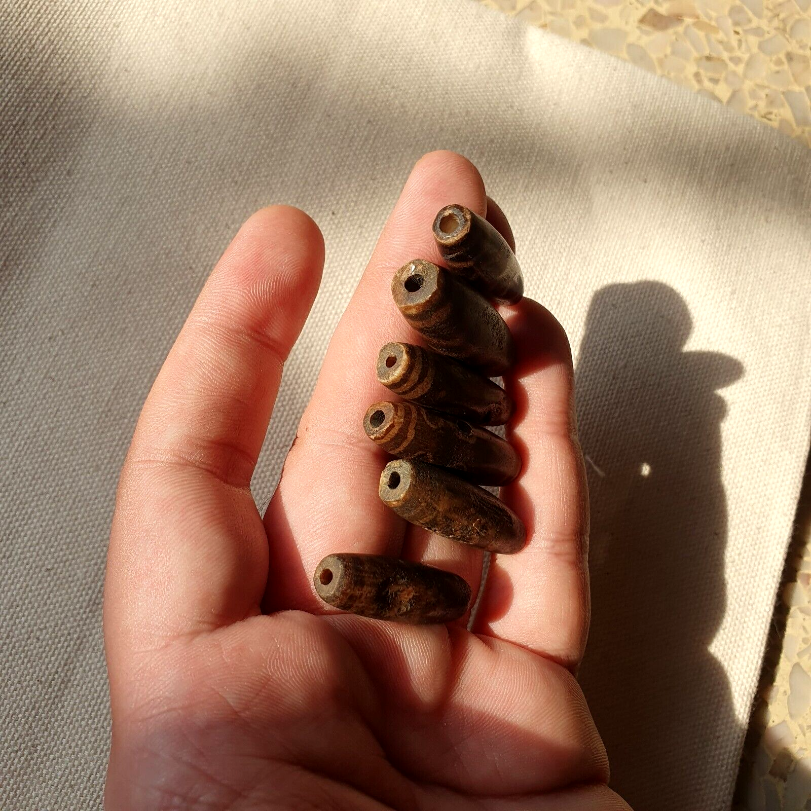 Lot 6 Asian Burmese Antique Pumtek petrified Wood Stone beads