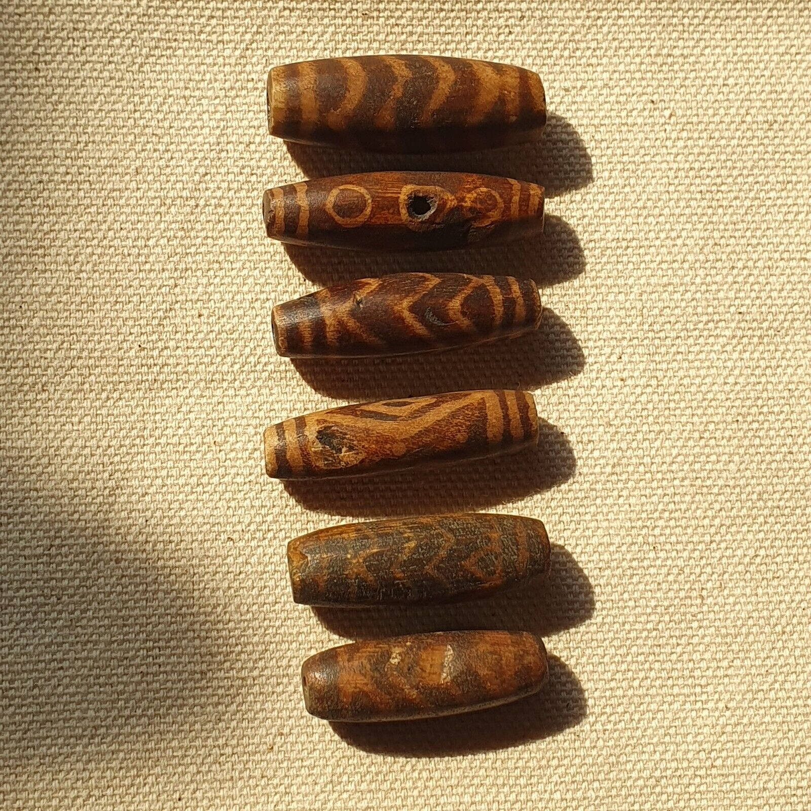 Lot 6 Asian Burmese Antique Pumtek petrified Wood Stone beads