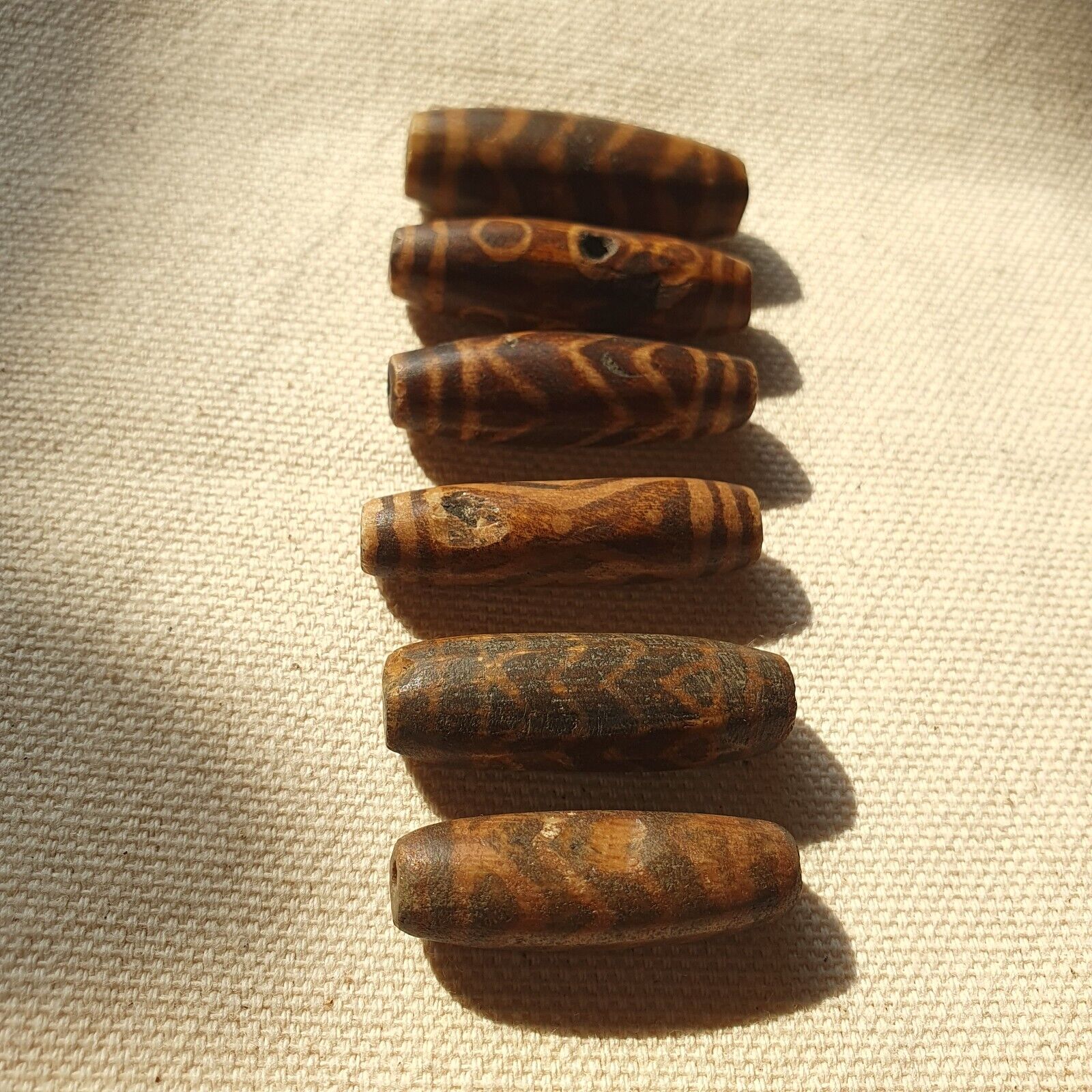 Lot 6 Asian Burmese Antique Pumtek petrified Wood Stone beads