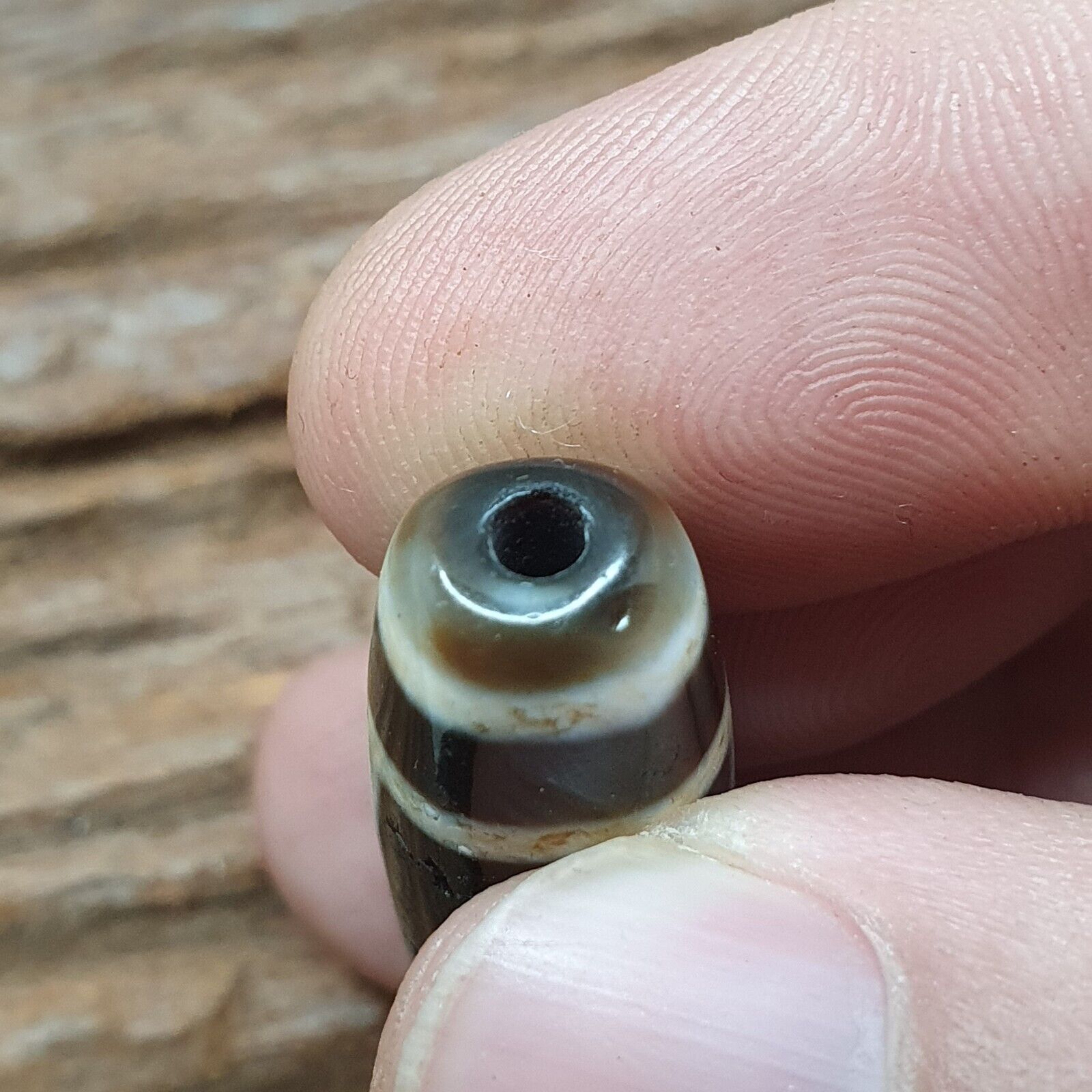 Old Tibetan Himalayan 3 Eyes pattern BON Dzi Agate Bead Amulet