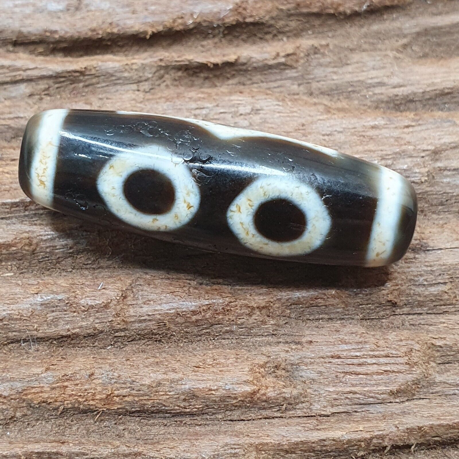 Old Tibetan Himalayan 3 Eyes pattern BON Dzi Agate Bead Amulet
