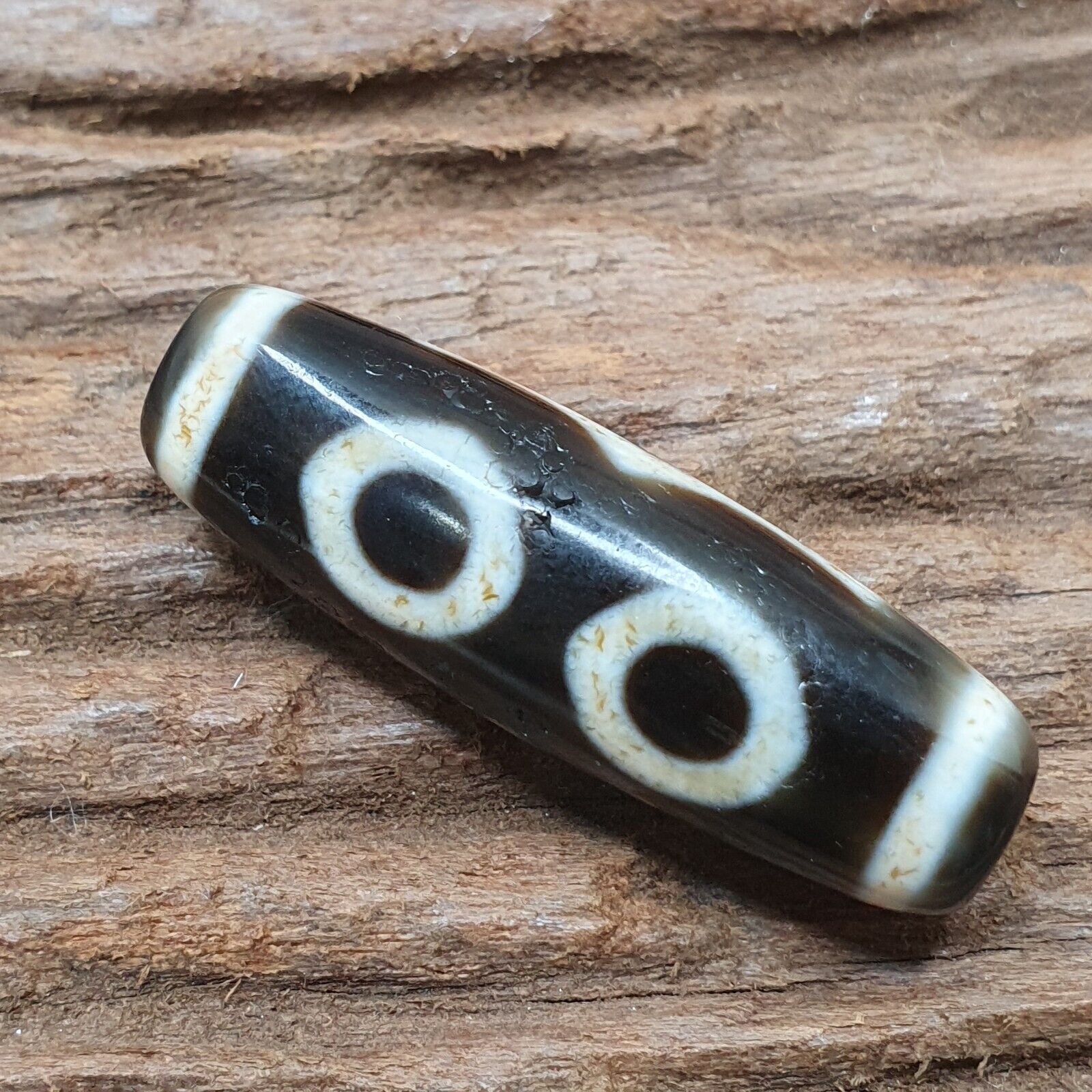 Old Tibetan Himalayan 3 Eyes pattern BON Dzi Agate Bead Amulet