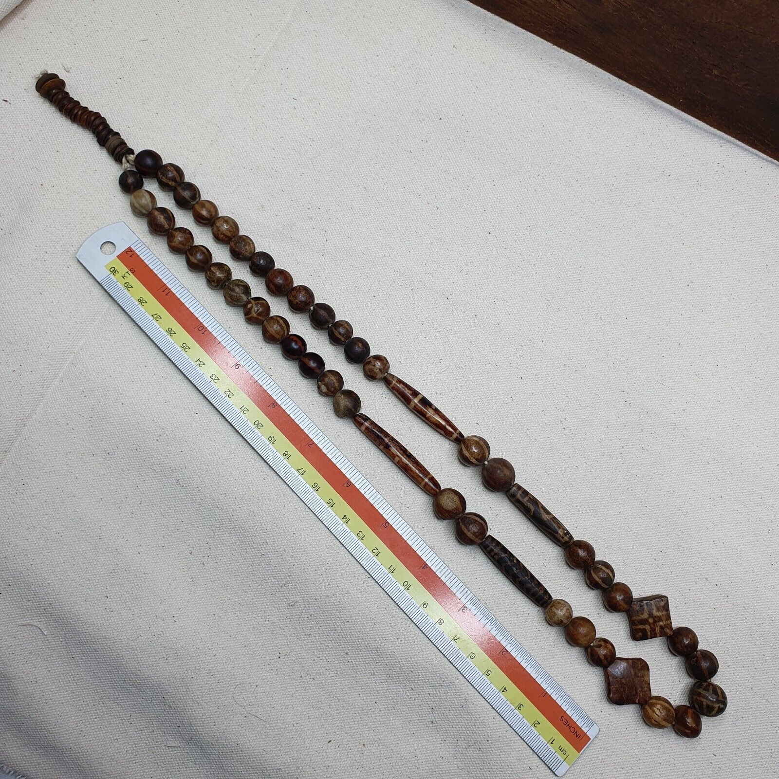 Rare Antique Old PUMTEK BEADS Necklace Palmwood Great Patterns