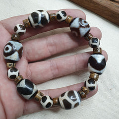 Protective Lucky Tibetan Mix Patterns Agate Dzi Beads Bracelet TBB-1