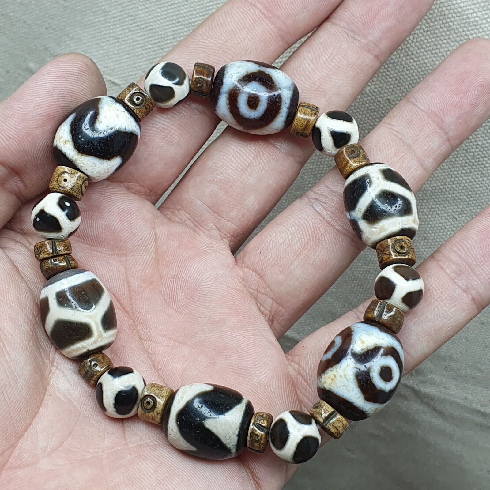 Protective Lucky Tibetan Mix Patterns Agate Dzi Beads Bracelet TBB-1