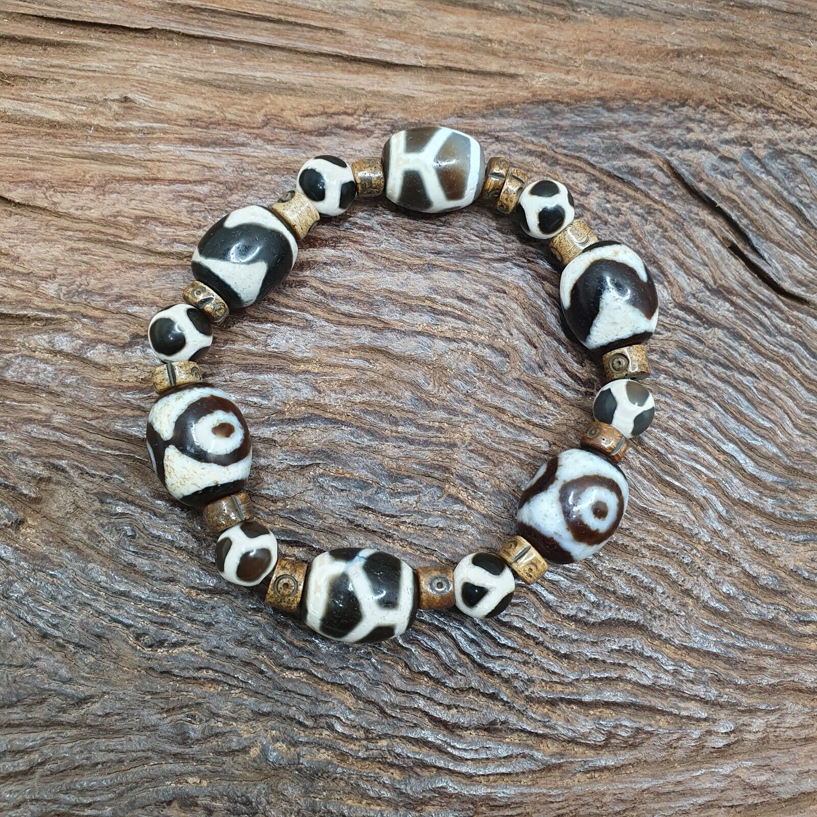 Protective Lucky Tibetan Mix Patterns Agate Dzi Beads Bracelet TBB-1