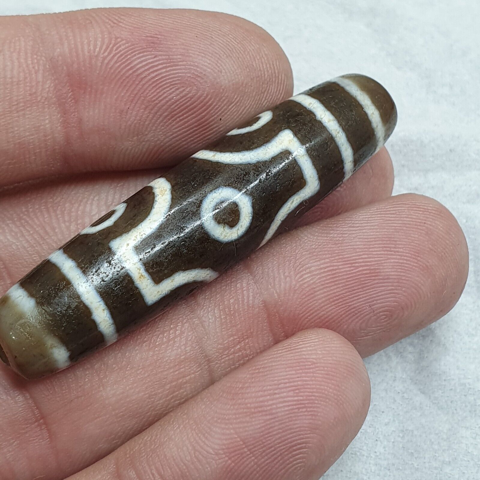 Vintage Tibetan Himalayan 6 Eyes Unique pattern Agate stone Dzi Bead Amulet