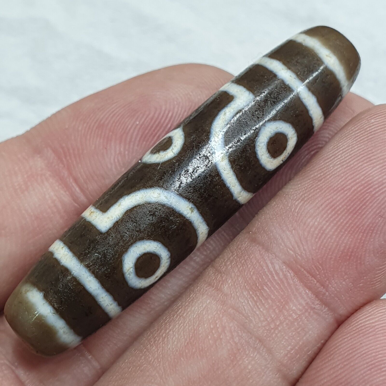Vintage Tibetan Himalayan 6 Eyes Unique pattern Agate stone Dzi Bead Amulet