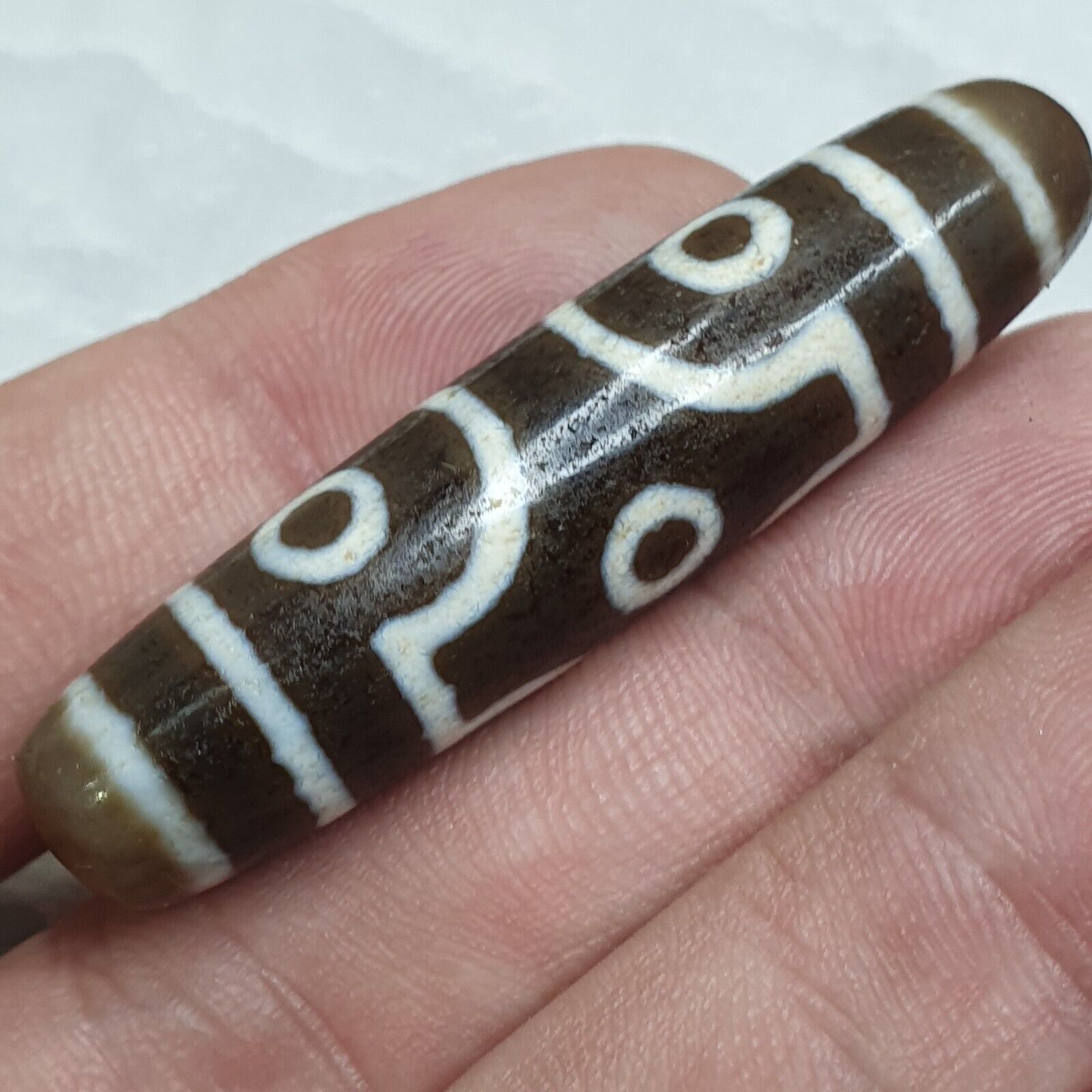 Vintage Tibetan Himalayan 6 Eyes Unique pattern Agate stone Dzi Bead Amulet