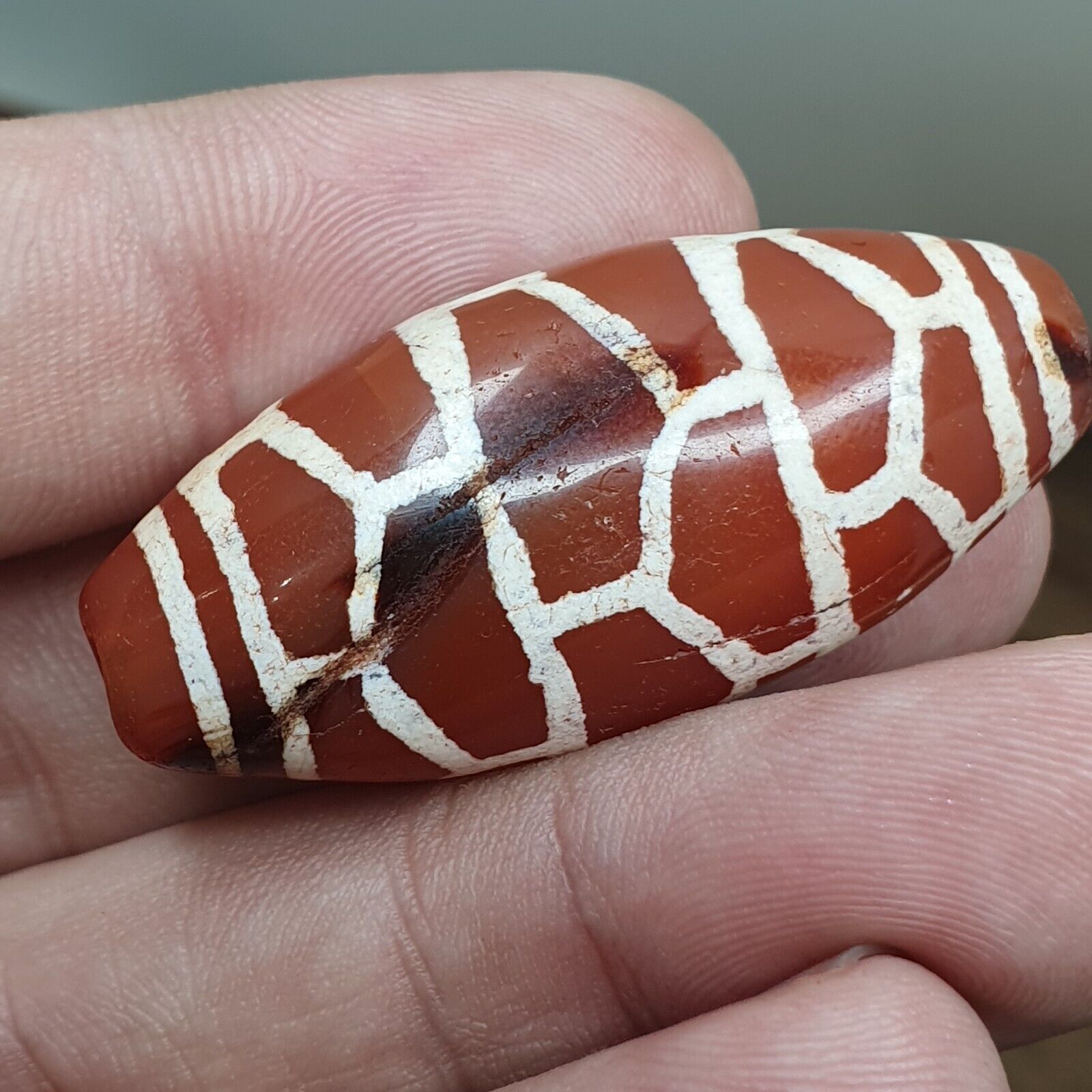 A Huge Carnelian Etched Agate Antique Jewelry Beads Pendant 44x20mm
