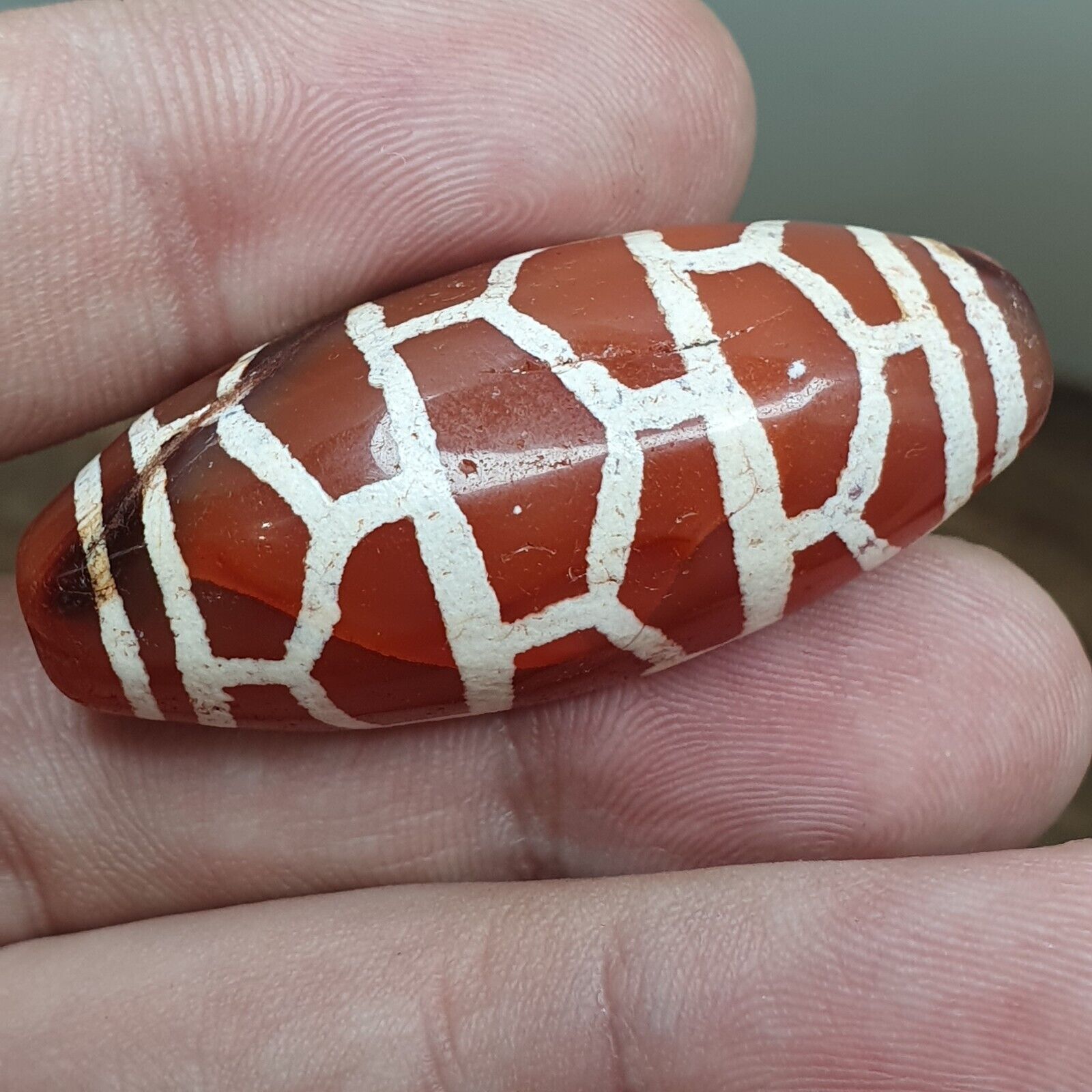 A Huge Carnelian Etched Agate Antique Jewelry Beads Pendant 44x20mm