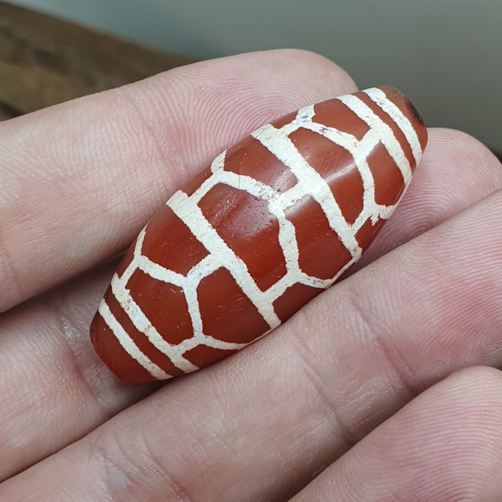 A Huge Carnelian Etched Agate Antique Jewelry Beads Pendant 44x20mm
