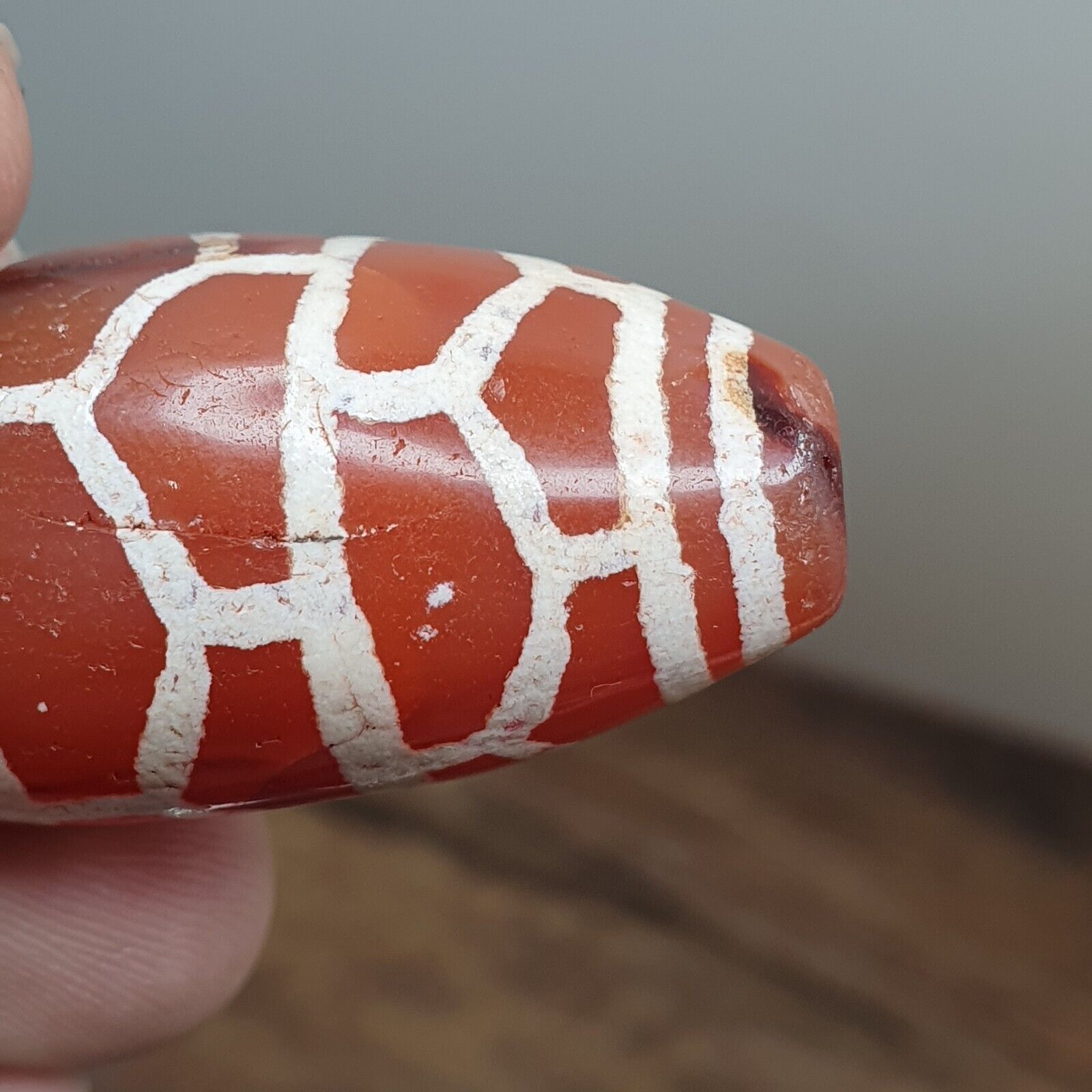 A Huge Carnelian Etched Agate Antique Jewelry Beads Pendant 44x20mm
