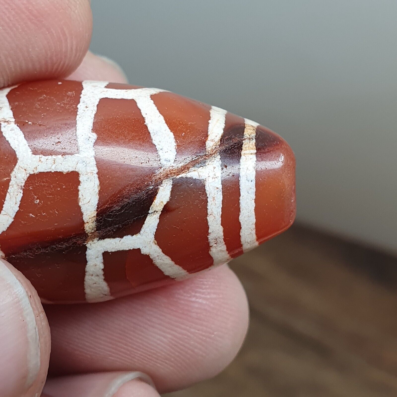 A Huge Carnelian Etched Agate Antique Jewelry Beads Pendant 44x20mm