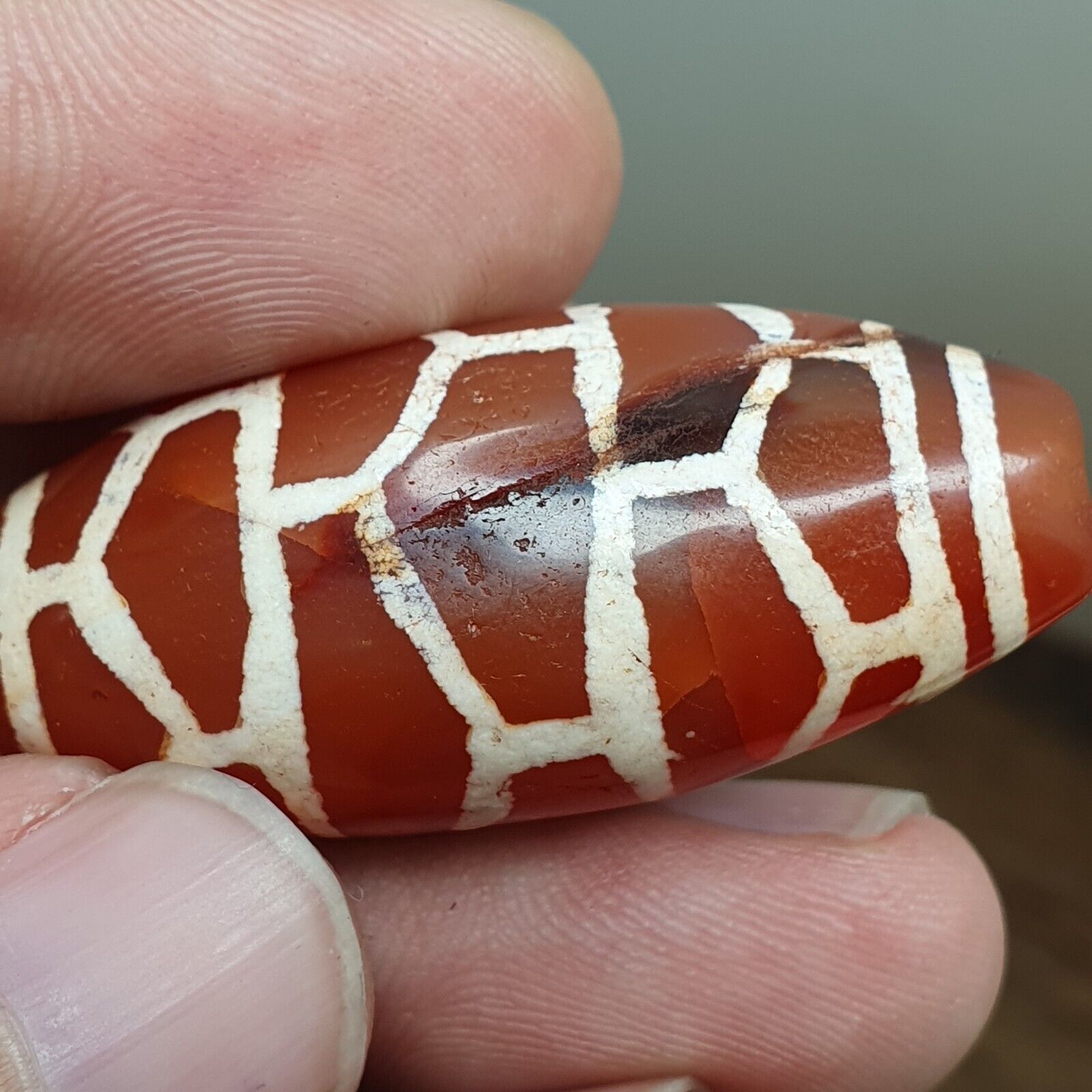 A Huge Carnelian Etched Agate Antique Jewelry Beads Pendant 44x20mm
