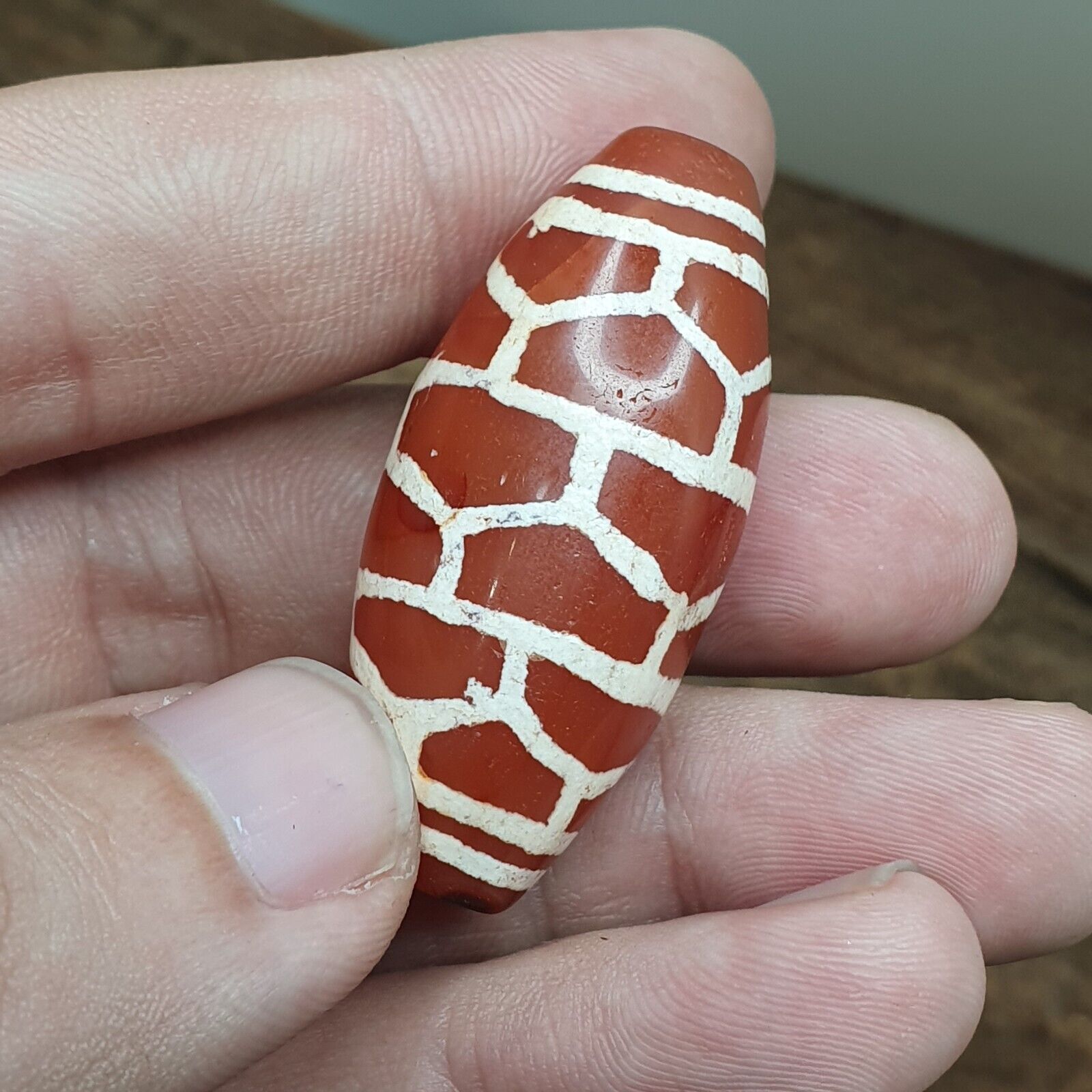 A Huge Carnelian Etched Agate Antique Jewelry Beads Pendant 44x20mm