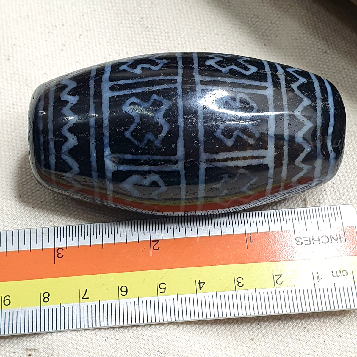 Huge Bead Indus Valley Etched Black Agate Antique Jewelry Beads Pendant