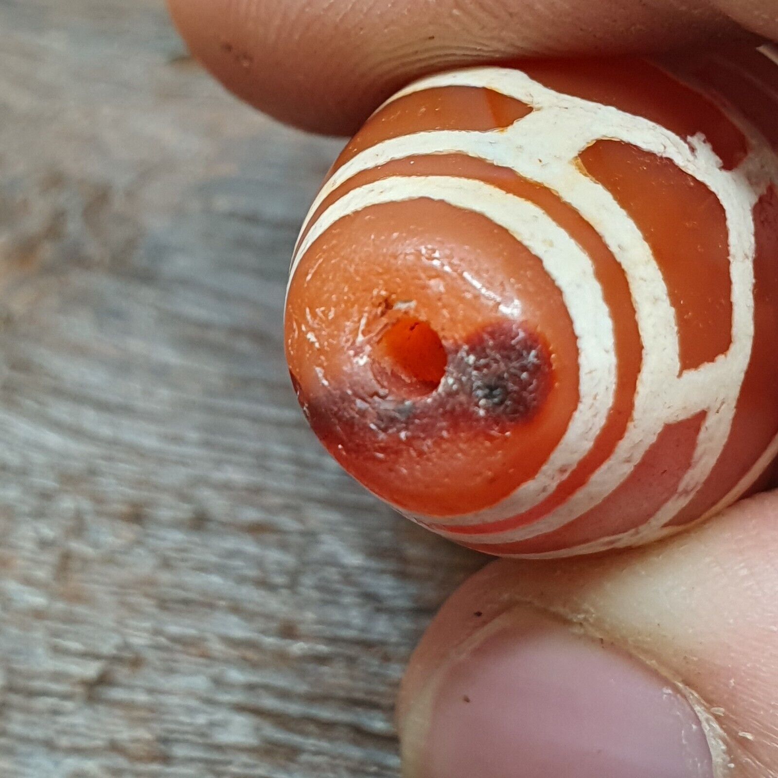 A Huge Carnelian Etched Agate Antique Jewelry Beads Pendant 44x20mm